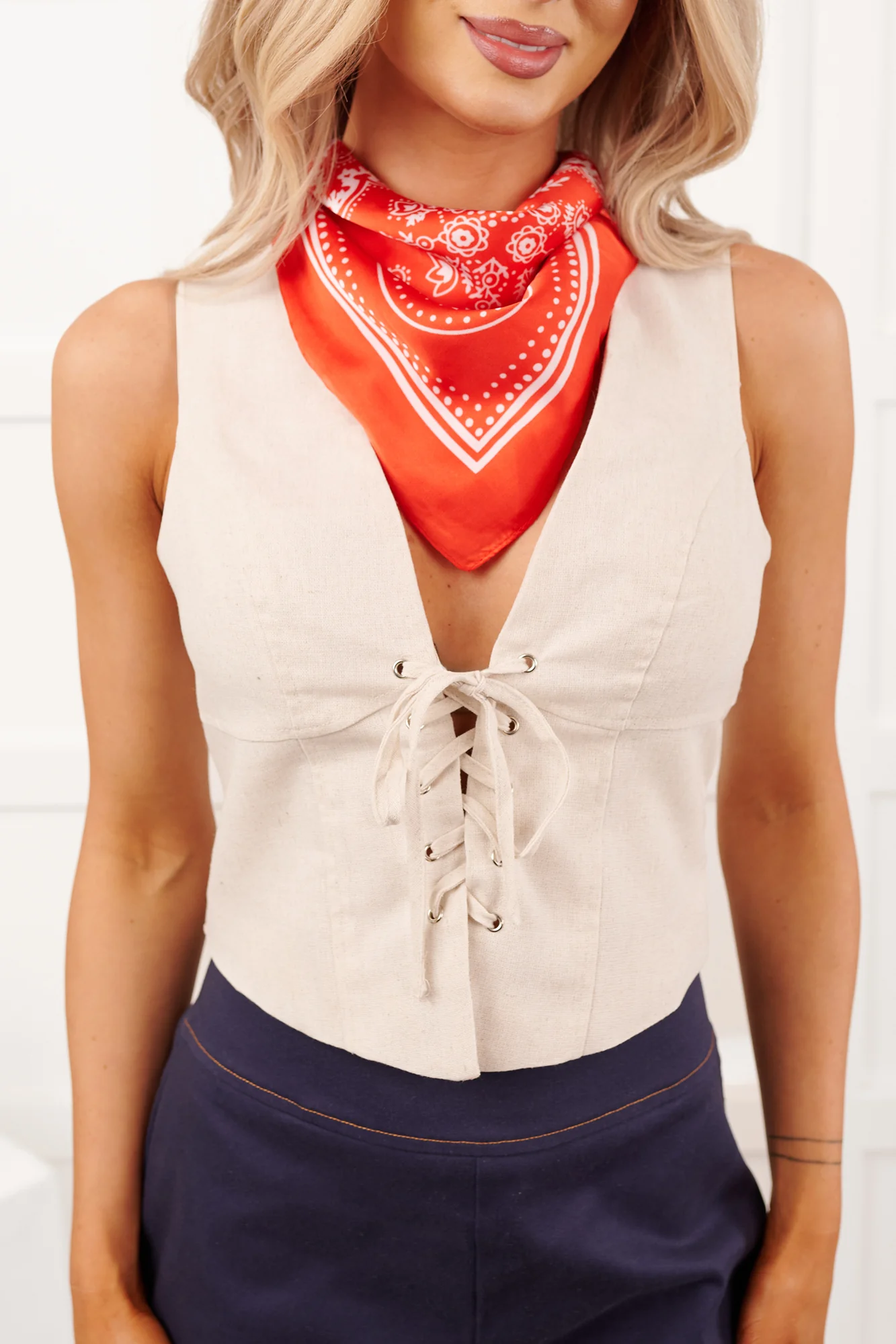 Wander West Paisley Print Bandana Scarf (Red) - Image 2
