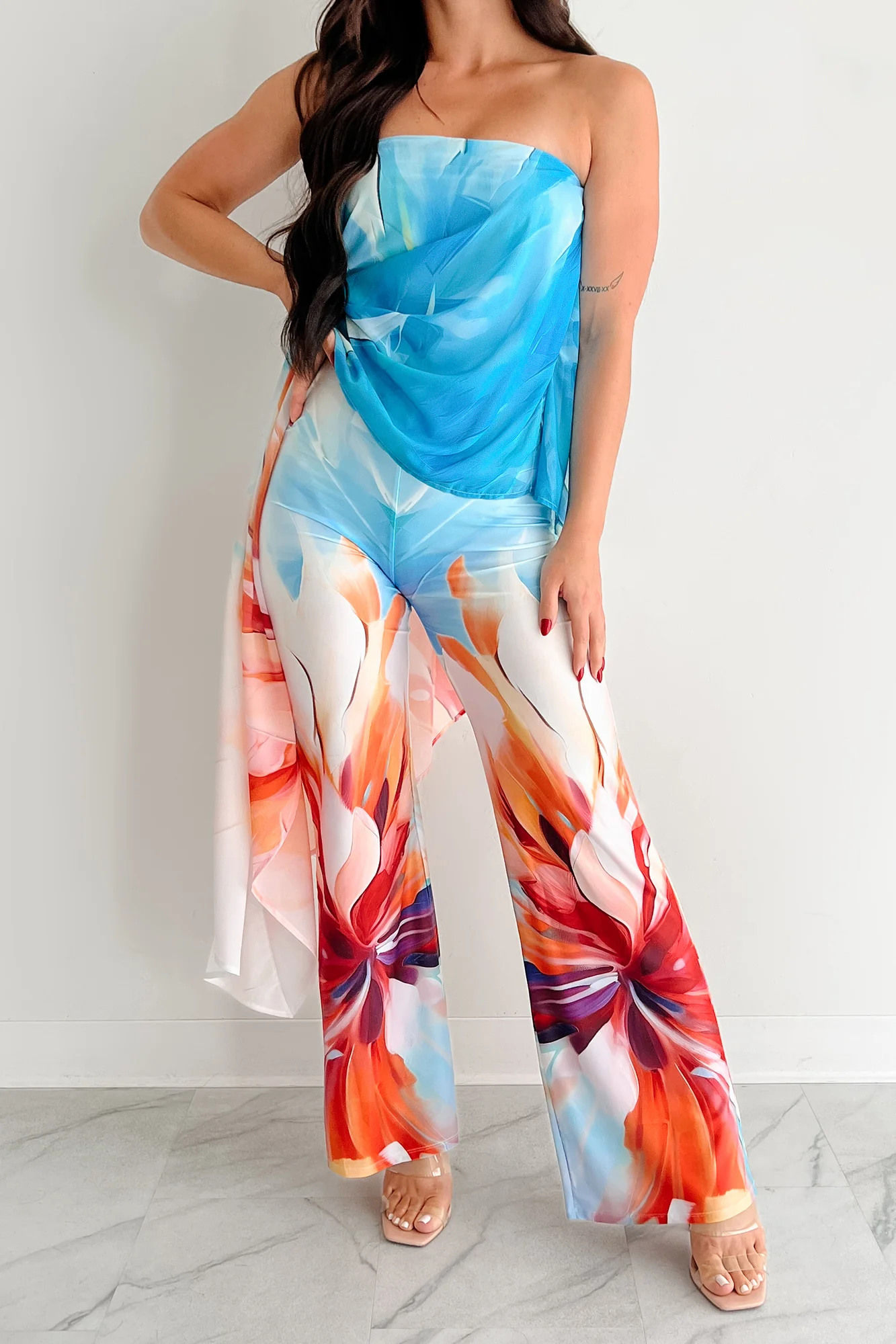 Wander Wildly Strapless Flowy Jumpsuit (Blue/Multi) - Image 6