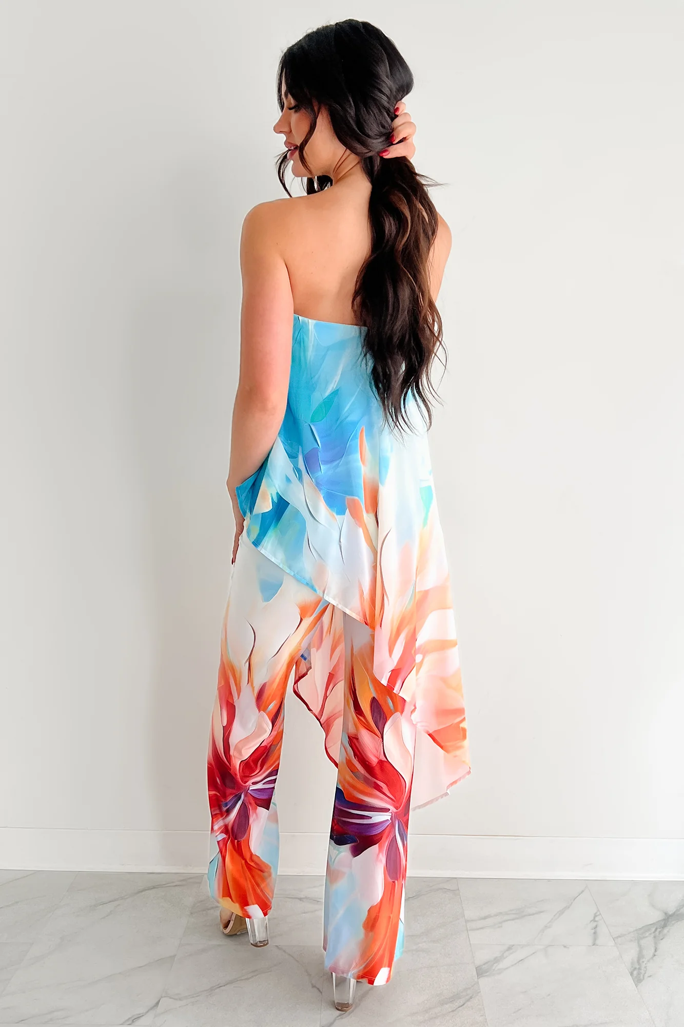 Wander Wildly Strapless Flowy Jumpsuit (Blue/Multi) - Image 7
