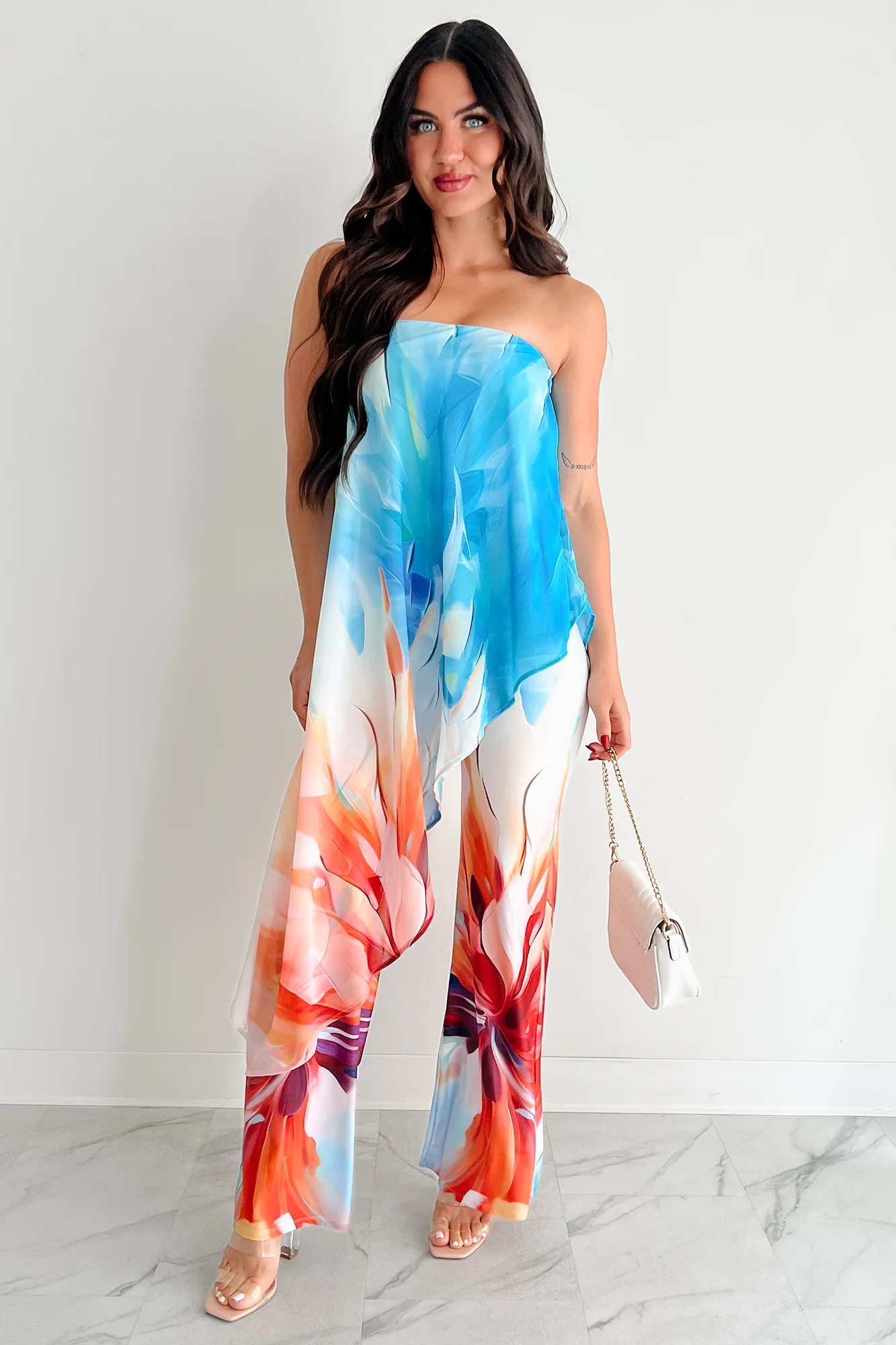 Wander Wildly Strapless Flowy Jumpsuit (Blue/Multi) - Image 8