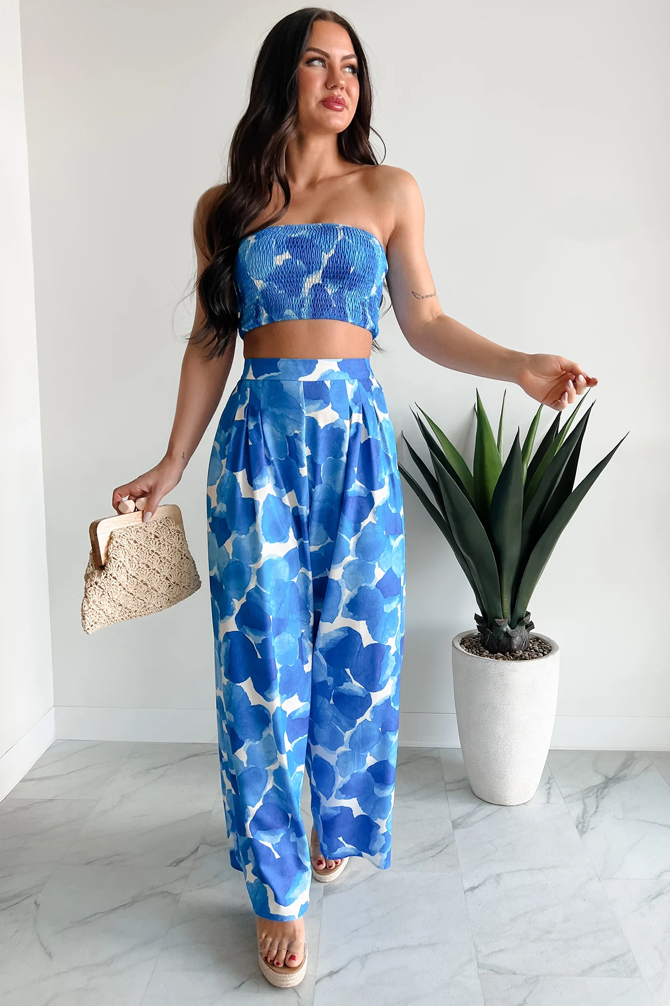 Wandering Freely Two-Piece Bandeau Pant Set (Blue) - Image 2