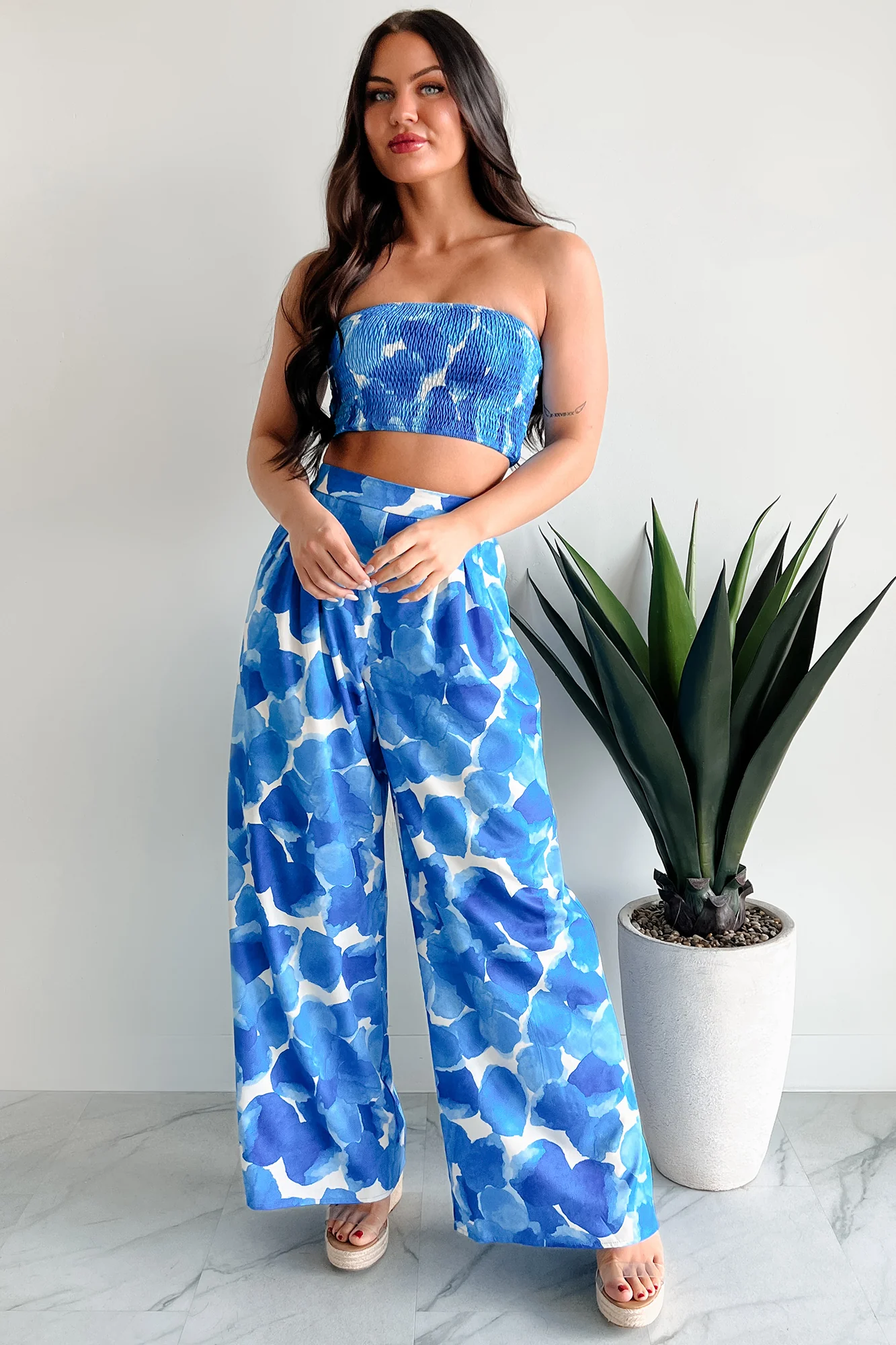 Wandering Freely Two-Piece Bandeau Pant Set (Blue) - Image 4