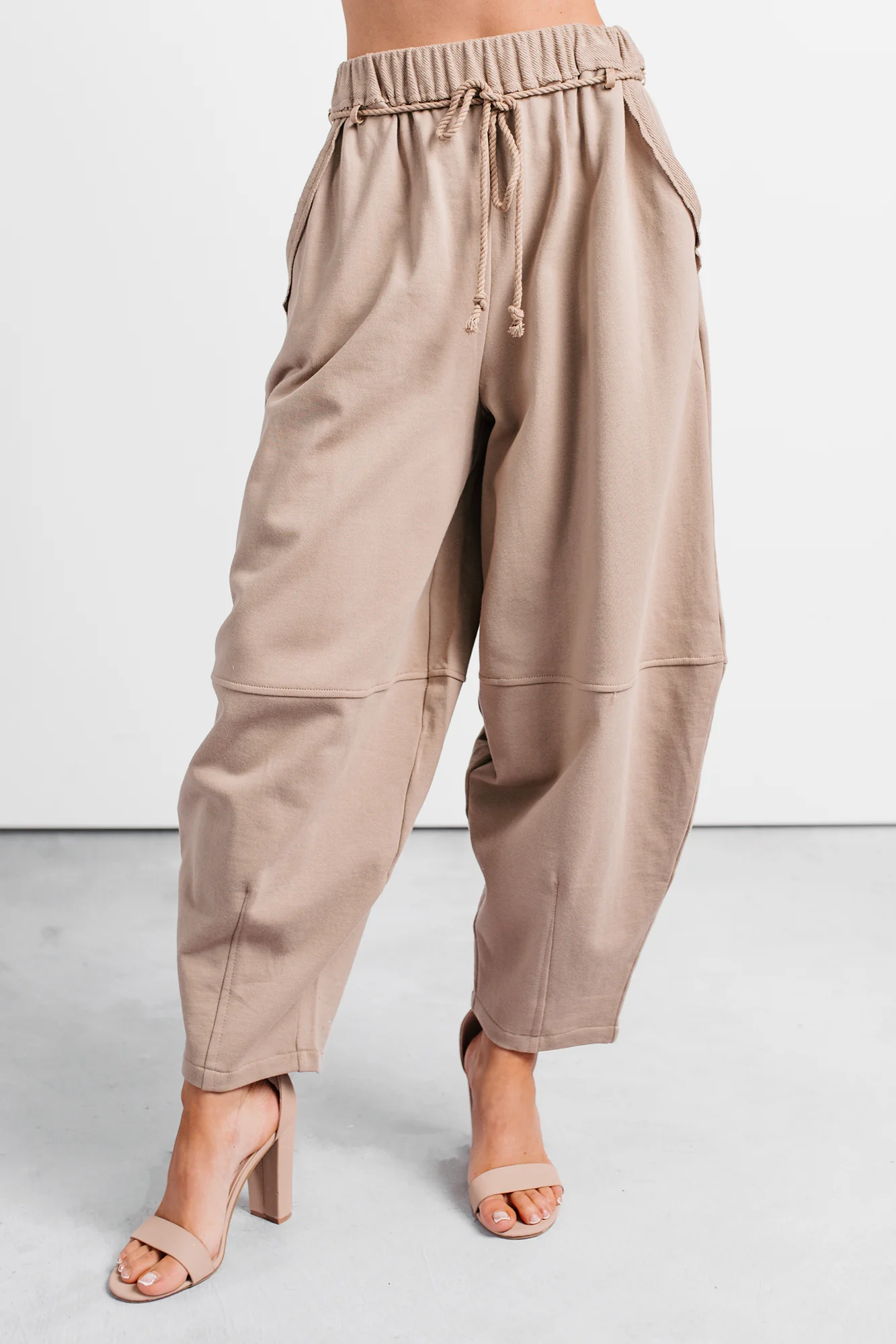 Wandering Home Braided Tie Barrel Sweatpants (Taupe) - Image 3