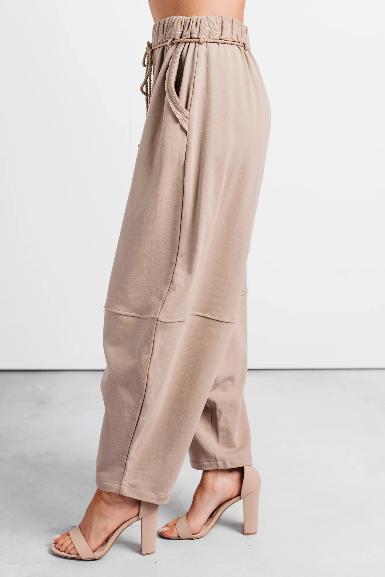 Wandering Home Braided Tie Barrel Sweatpants (Taupe) - Image 4