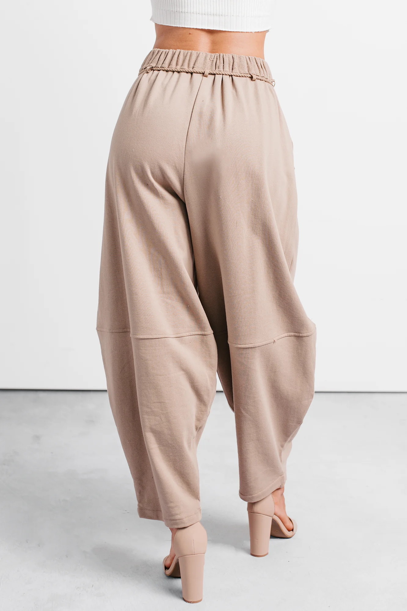 Wandering Home Braided Tie Barrel Sweatpants (Taupe) - Image 5