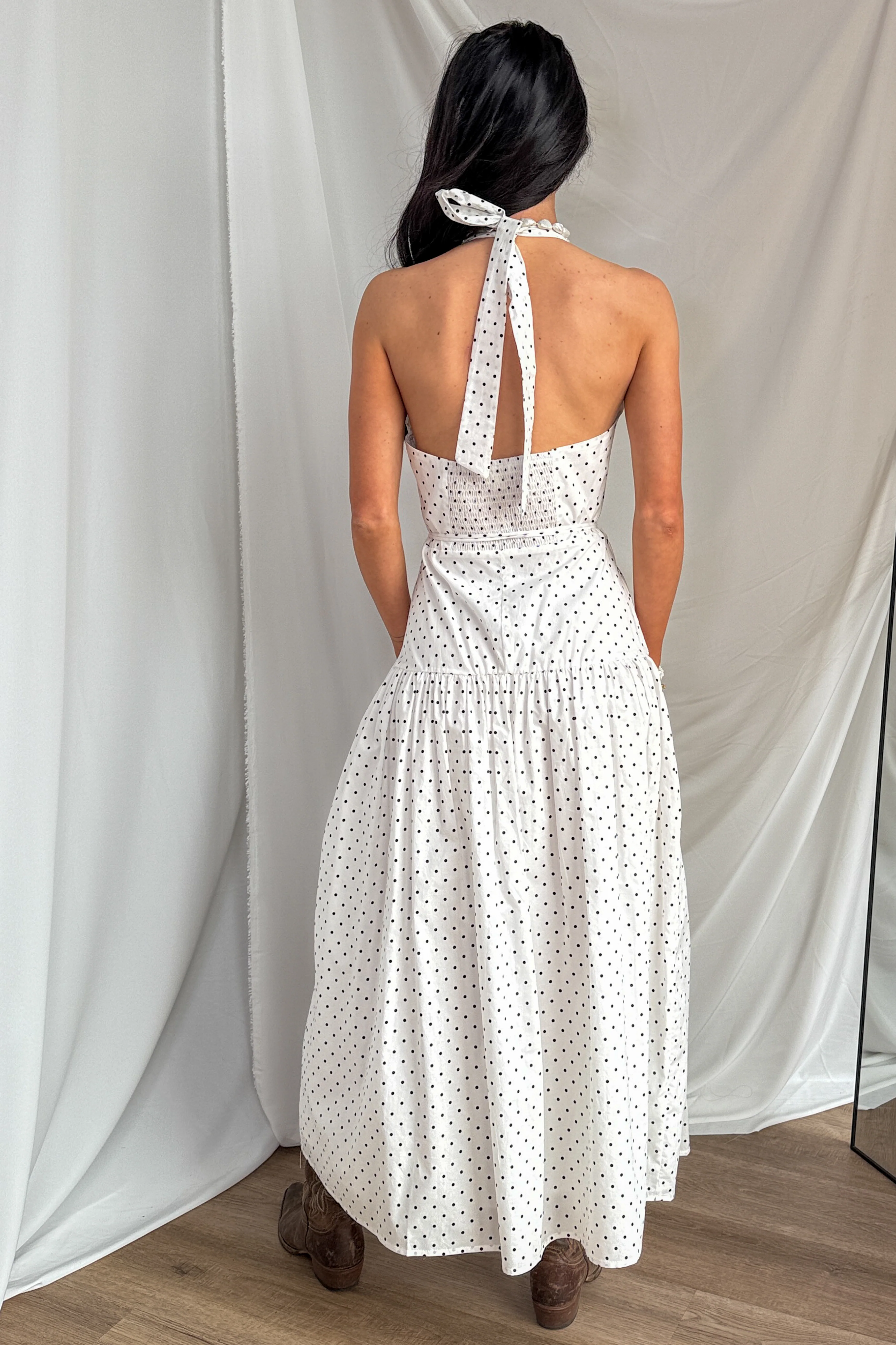 Wandering Light Polka Dot Cotton Maxi Dress (White/Black) - Image 6