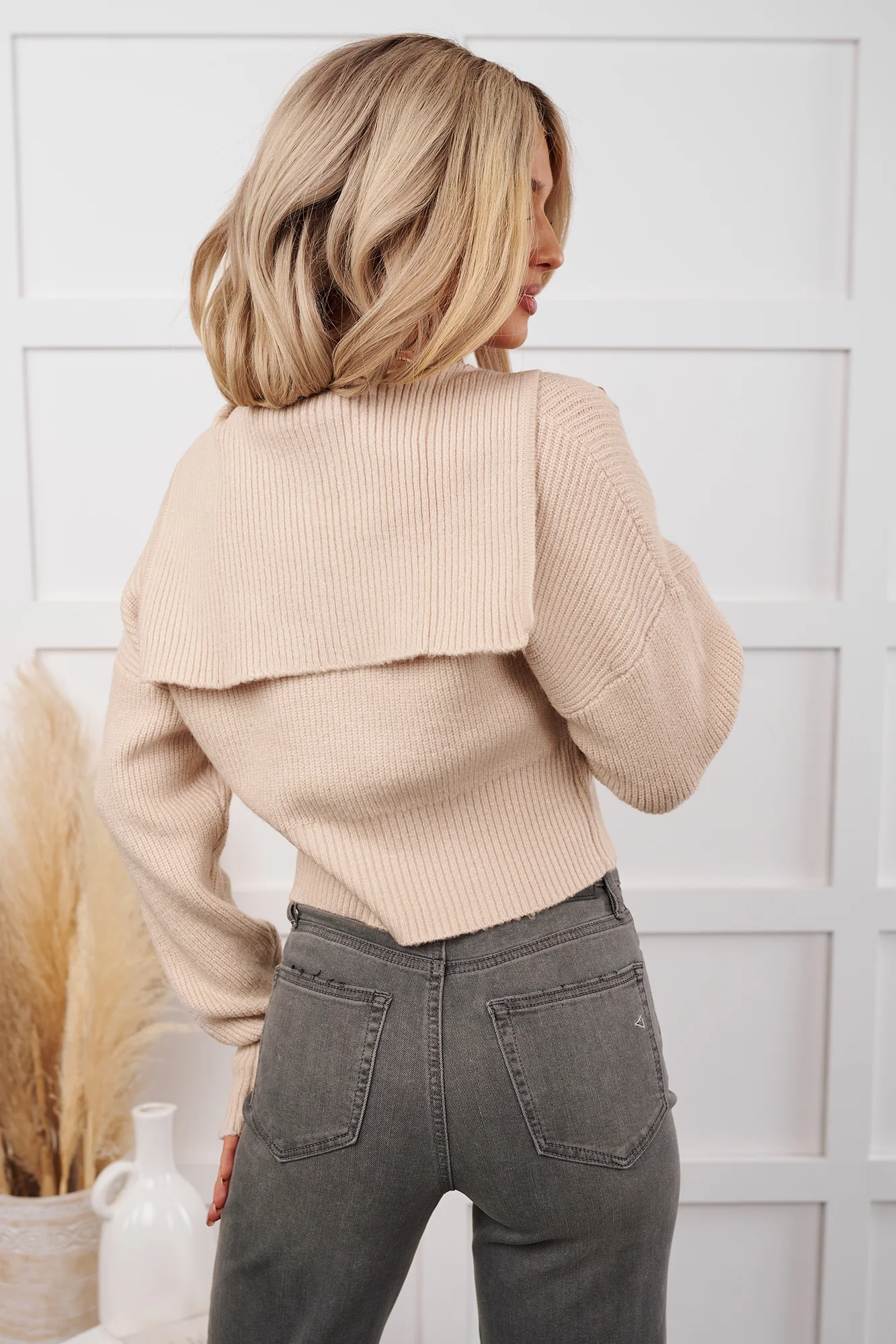 Warm As Wool Collared Cable Knit Jacket (Oatmeal) - Image 5