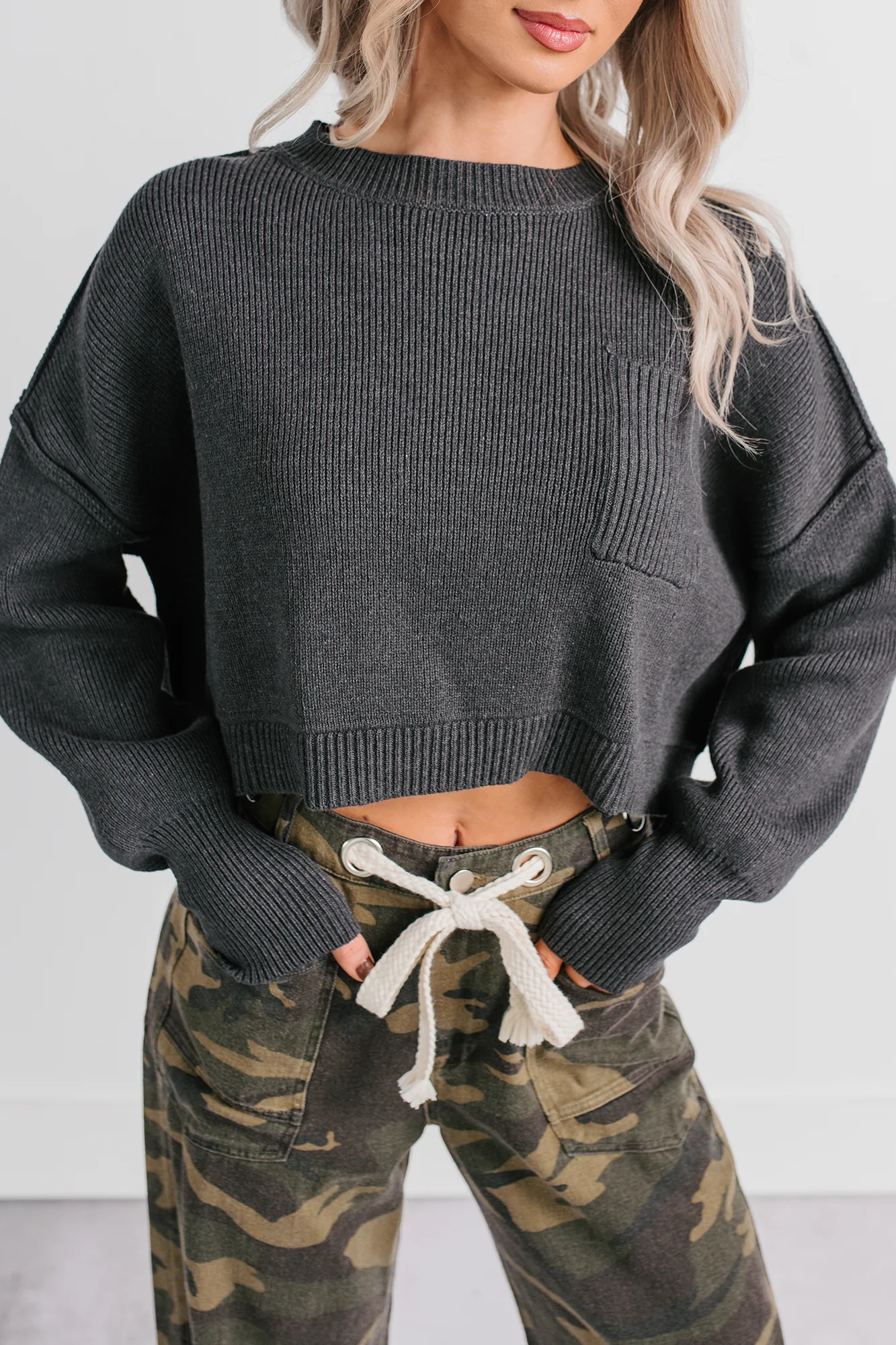 Warm December Ribbed Crop Sweater (Black) - Image 3