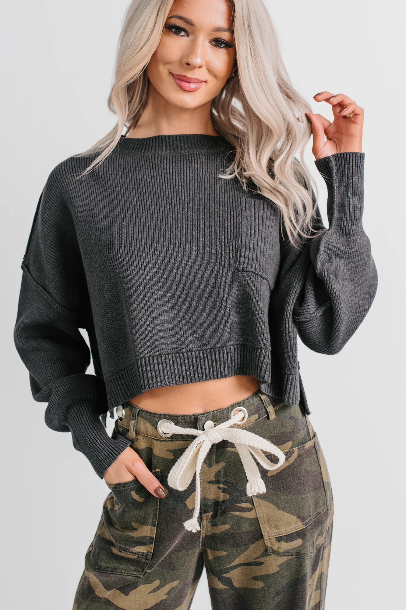 Warm December Ribbed Crop Sweater (Black) - Image 5
