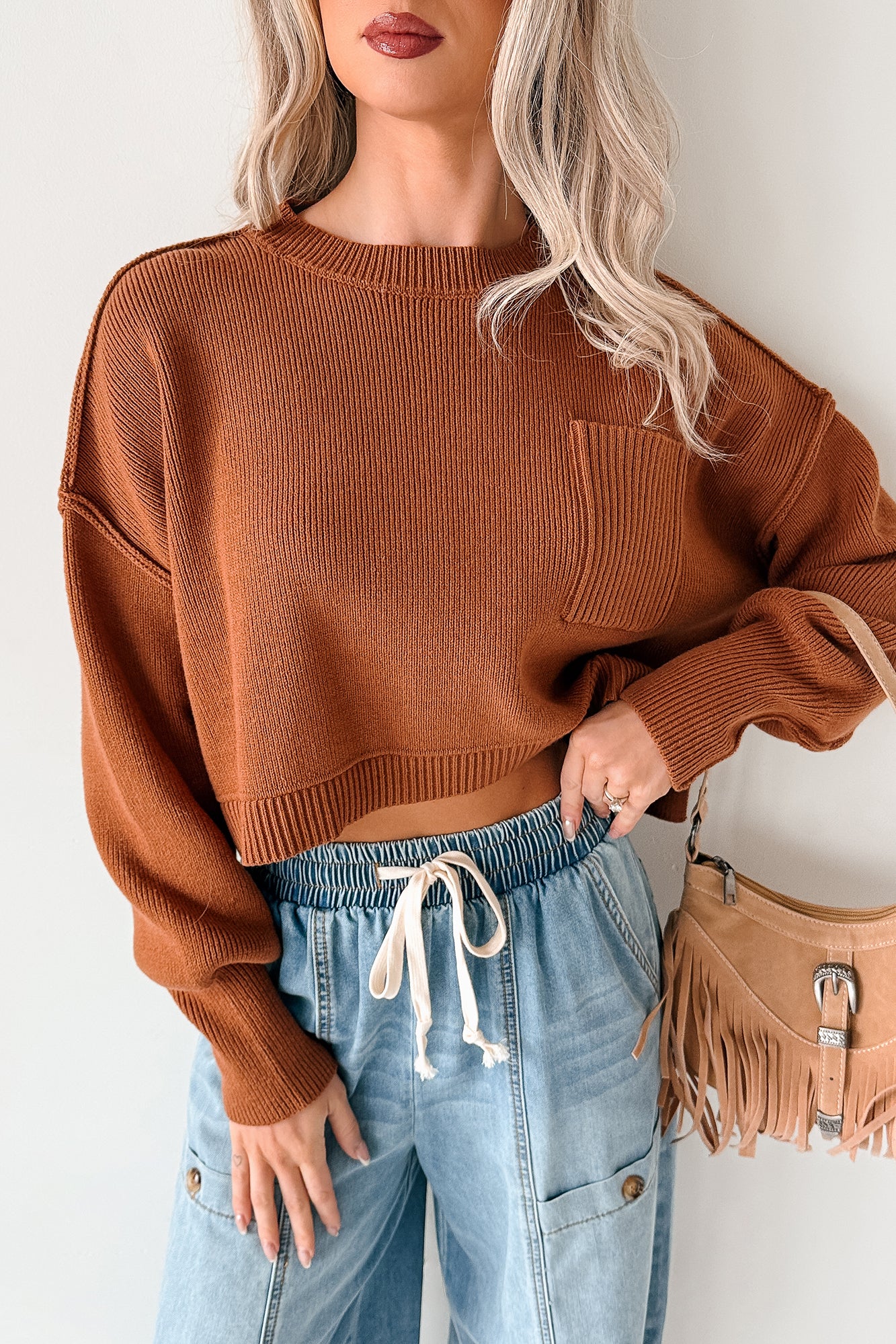 Warm December Ribbed Crop Sweater (Brown) - Image 2