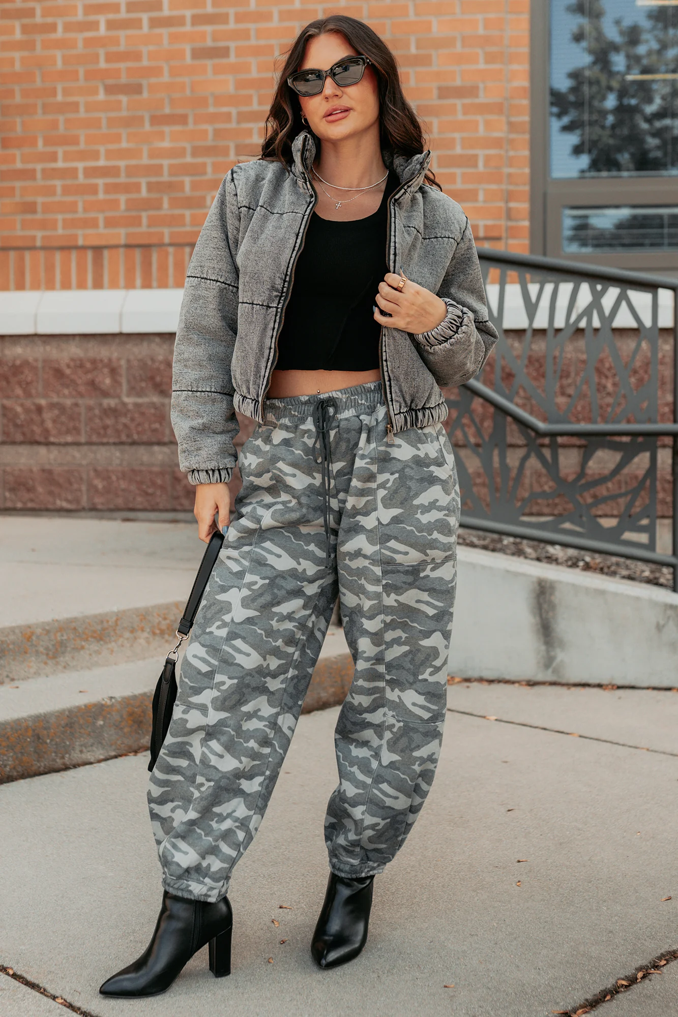 Warm Refuge Denim Cropped Puffer Jacket (Black) - Image 7