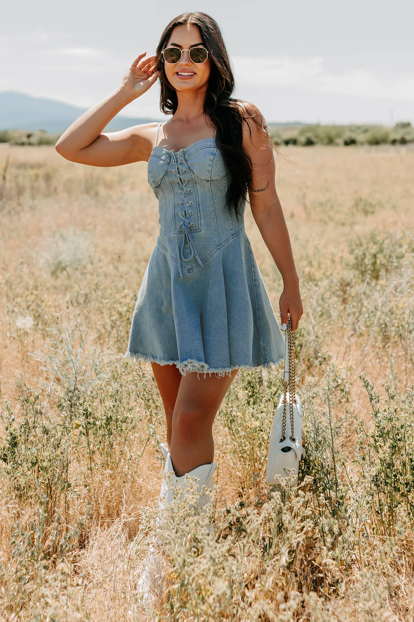 Watch Her Rise Sleeveless Denim Mini Dress (Denim) - Image 3