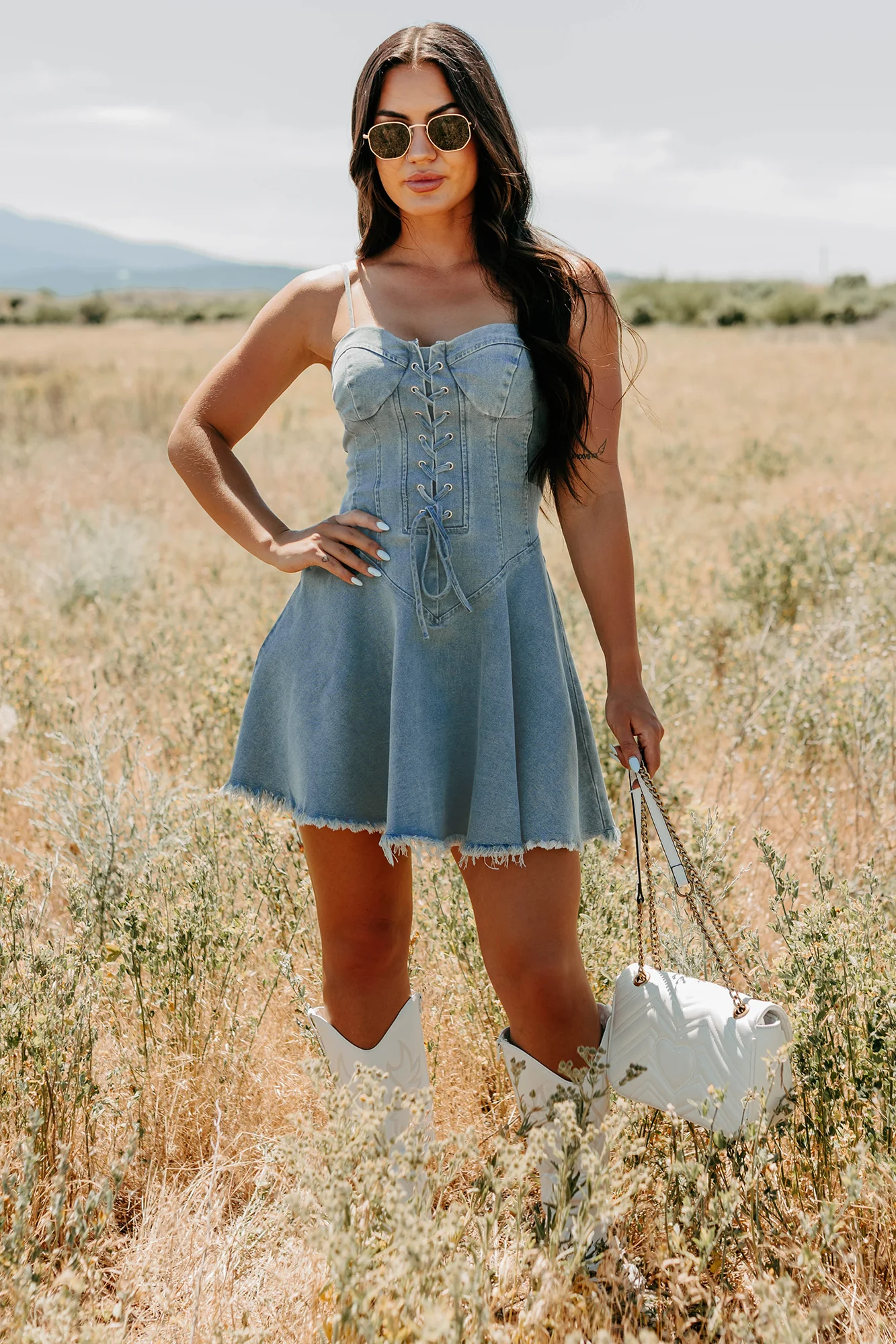Watch Her Rise Sleeveless Denim Mini Dress (Denim) - Image 4