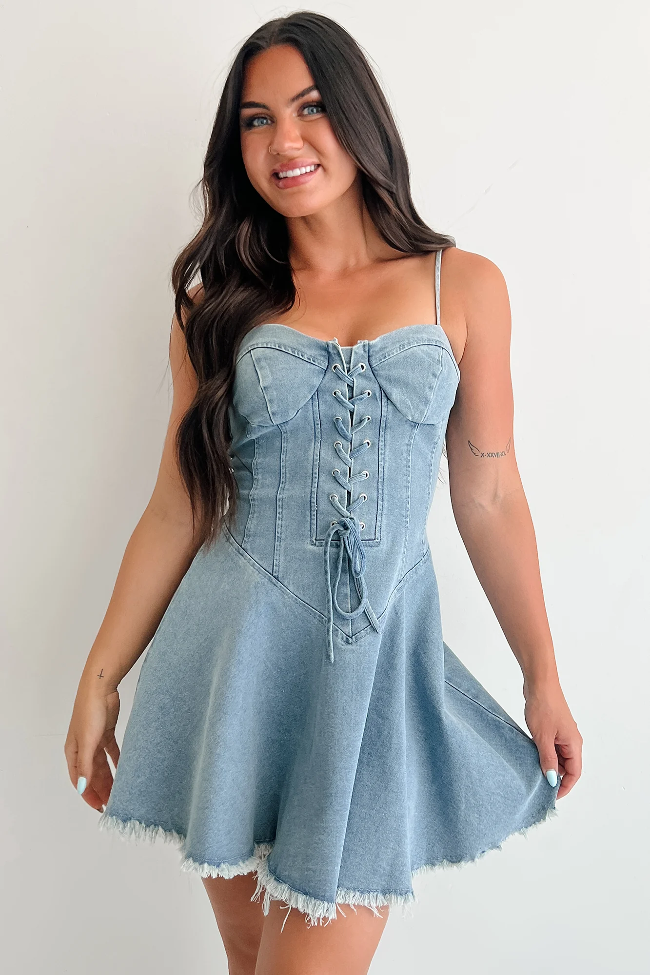Watch Her Rise Sleeveless Denim Mini Dress (Denim) - Image 9