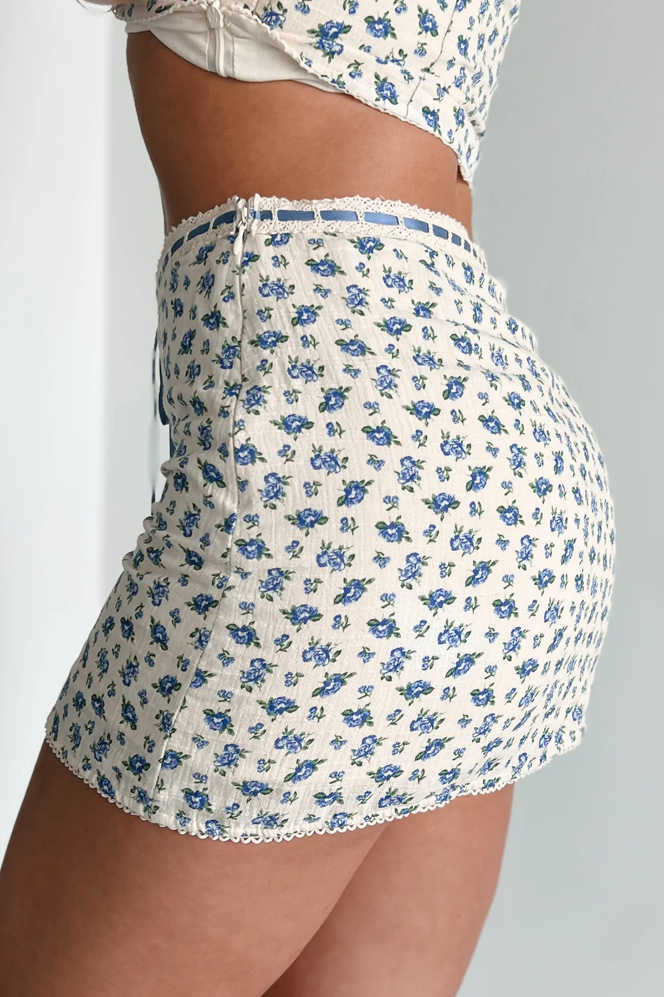 Watch Me Bloom Floral Mini Skirt (Blue) - Image 4