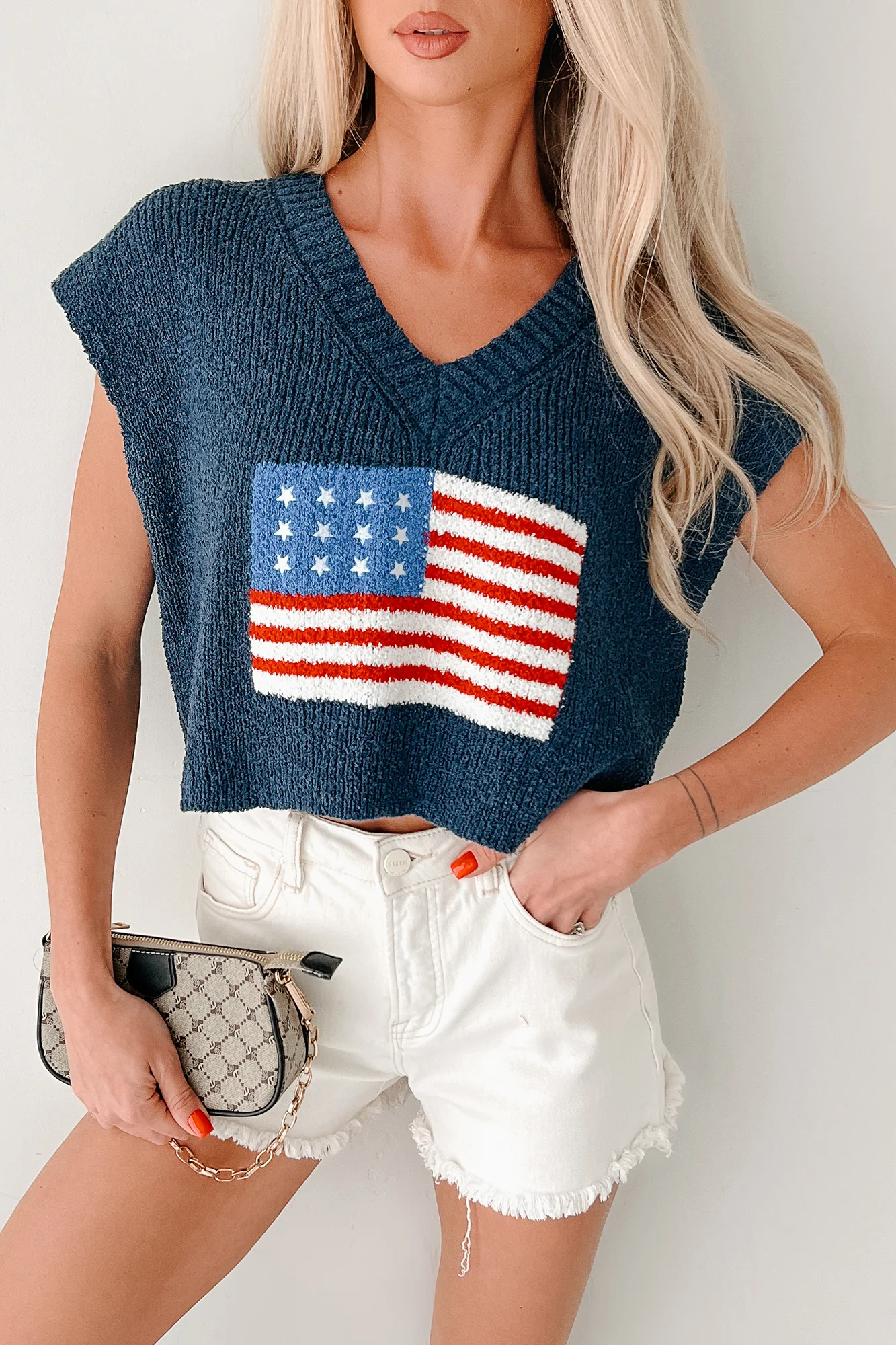 Waving Still American Flag Sweater Vest (Navy) - Image 3