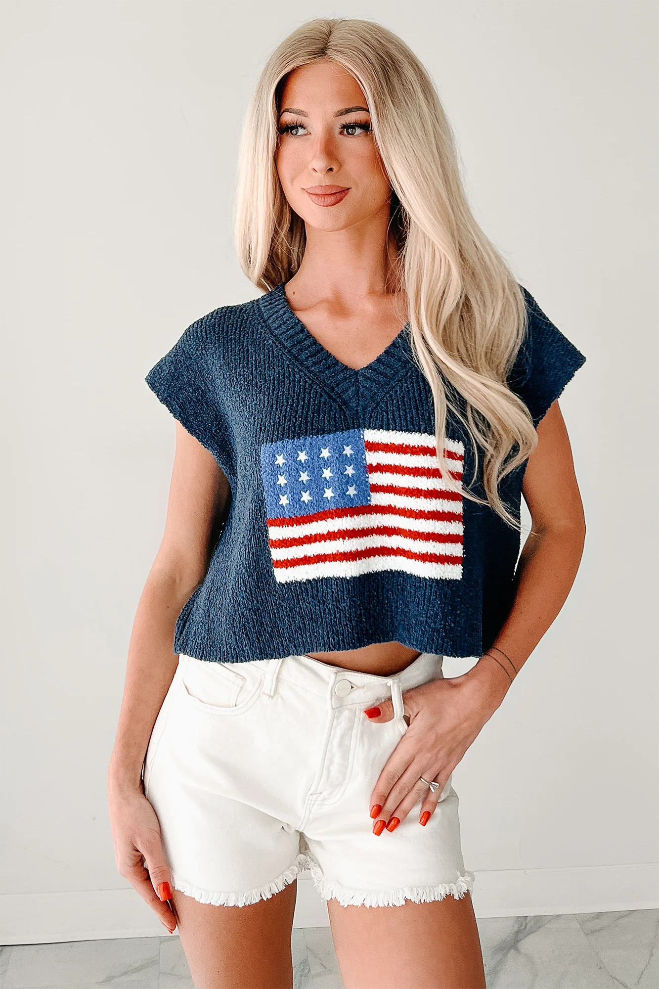 Waving Still American Flag Sweater Vest (Navy) - Image 8