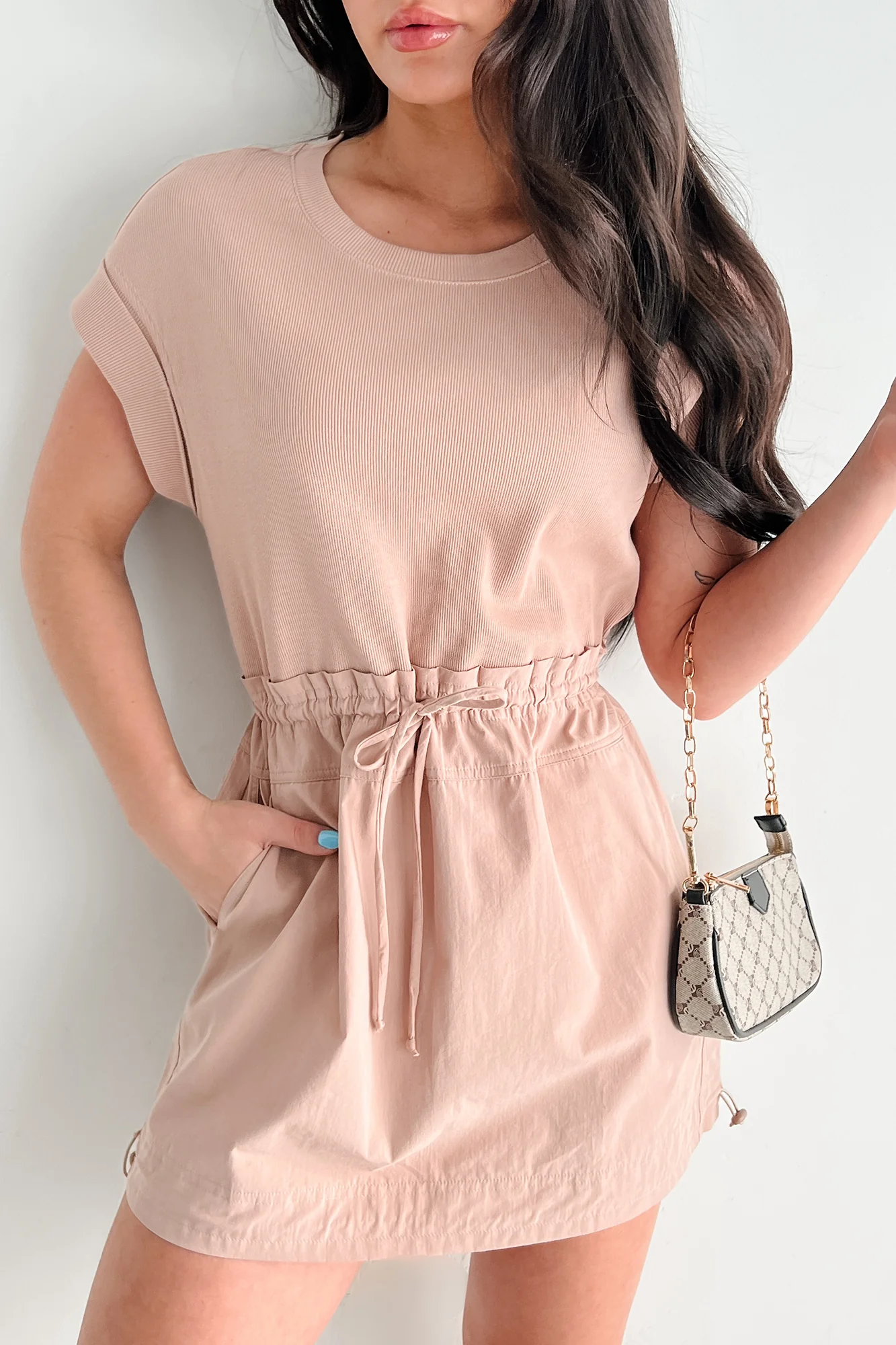 Wear It Your Way Elastic Waist Mini Dress (Dark Taupe) - Image 3