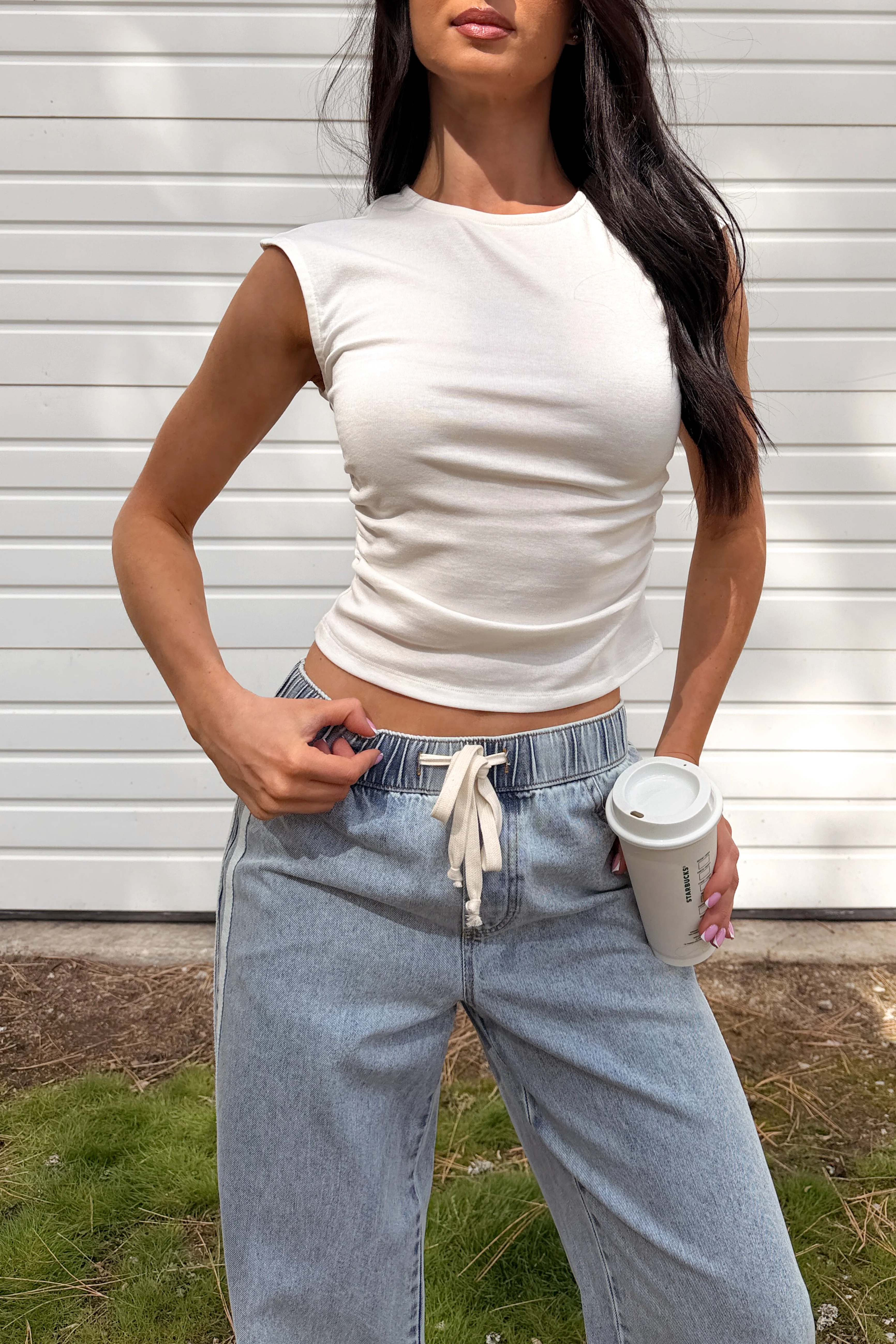 Wear On Repeat Sleeveless Basic Top (Off-White) - Image 2