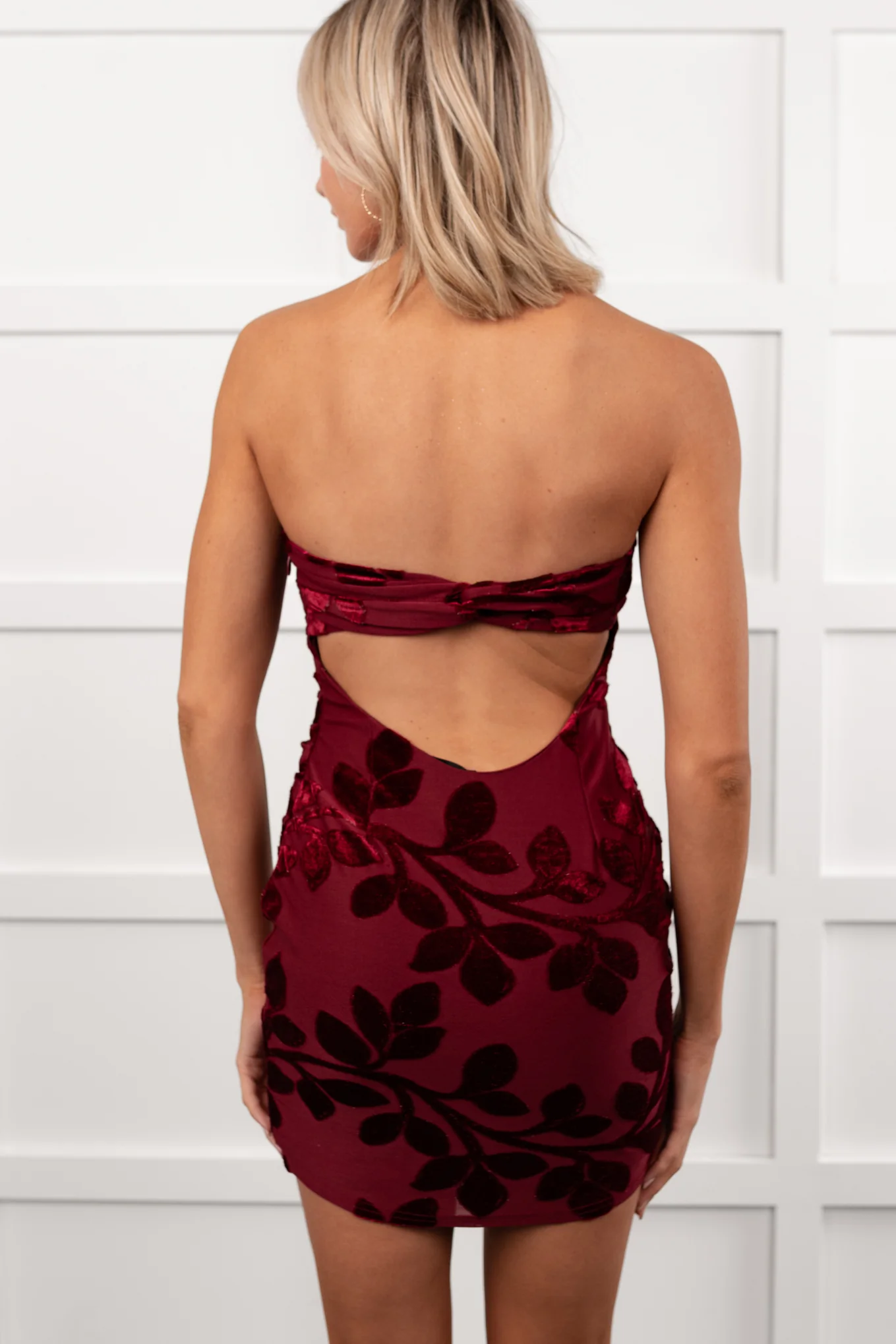 Weekend Spell Strapless Velvet Mini Dress (Wine) - Image 3