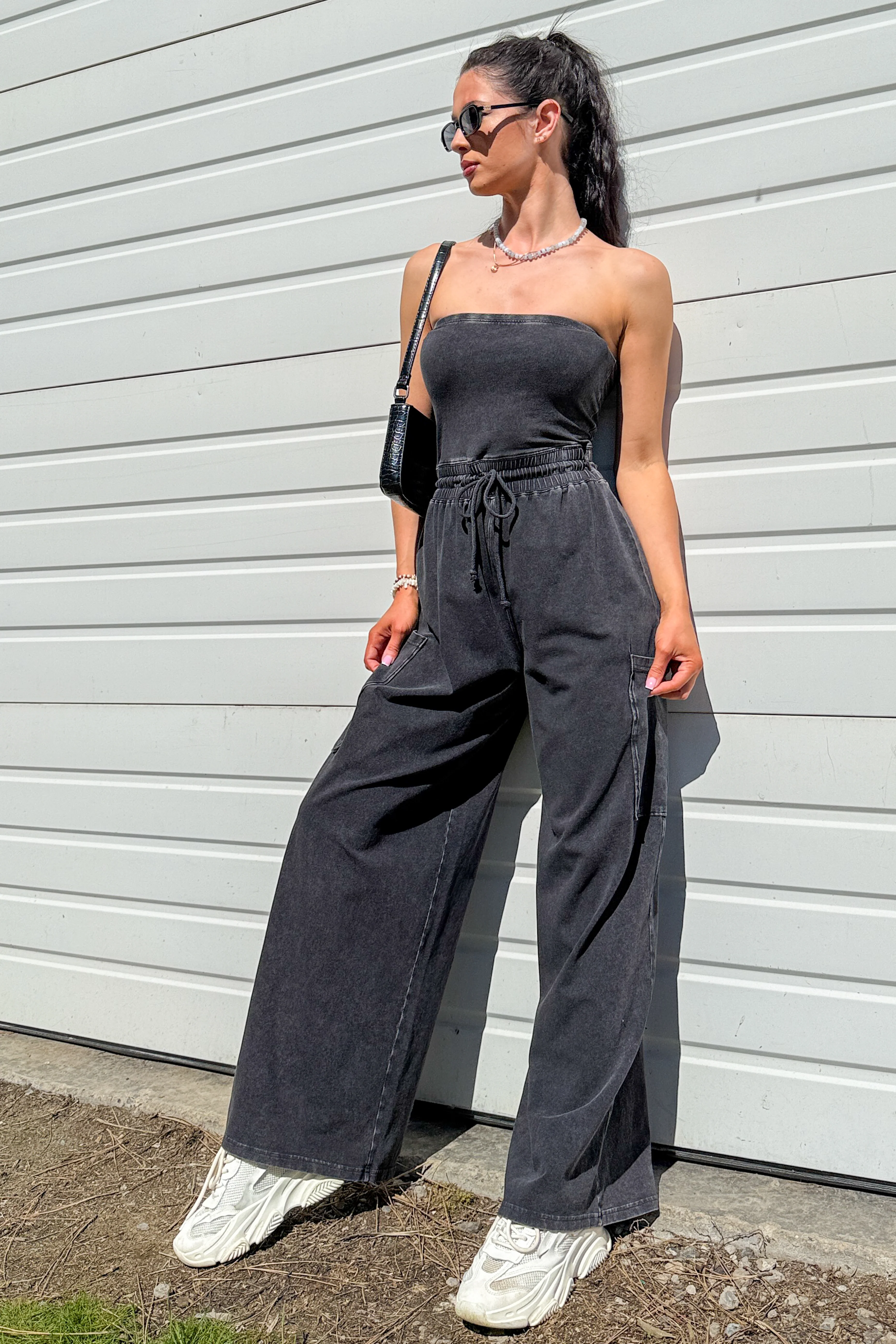 Weekend Uniform Strapless Mineral Wash Jumpsuit (Black) - Image 6