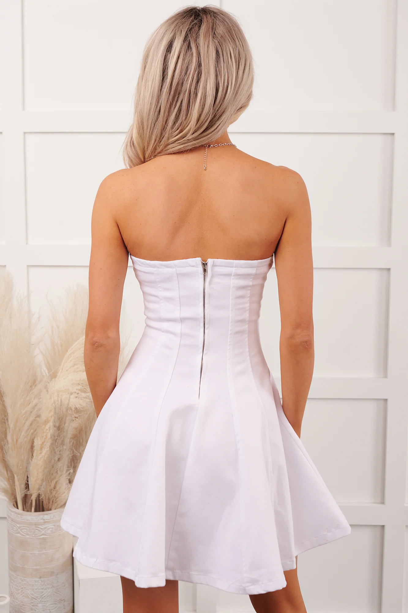 Weekend Worn Strapless Mini Denim Dress (White) - Image 7