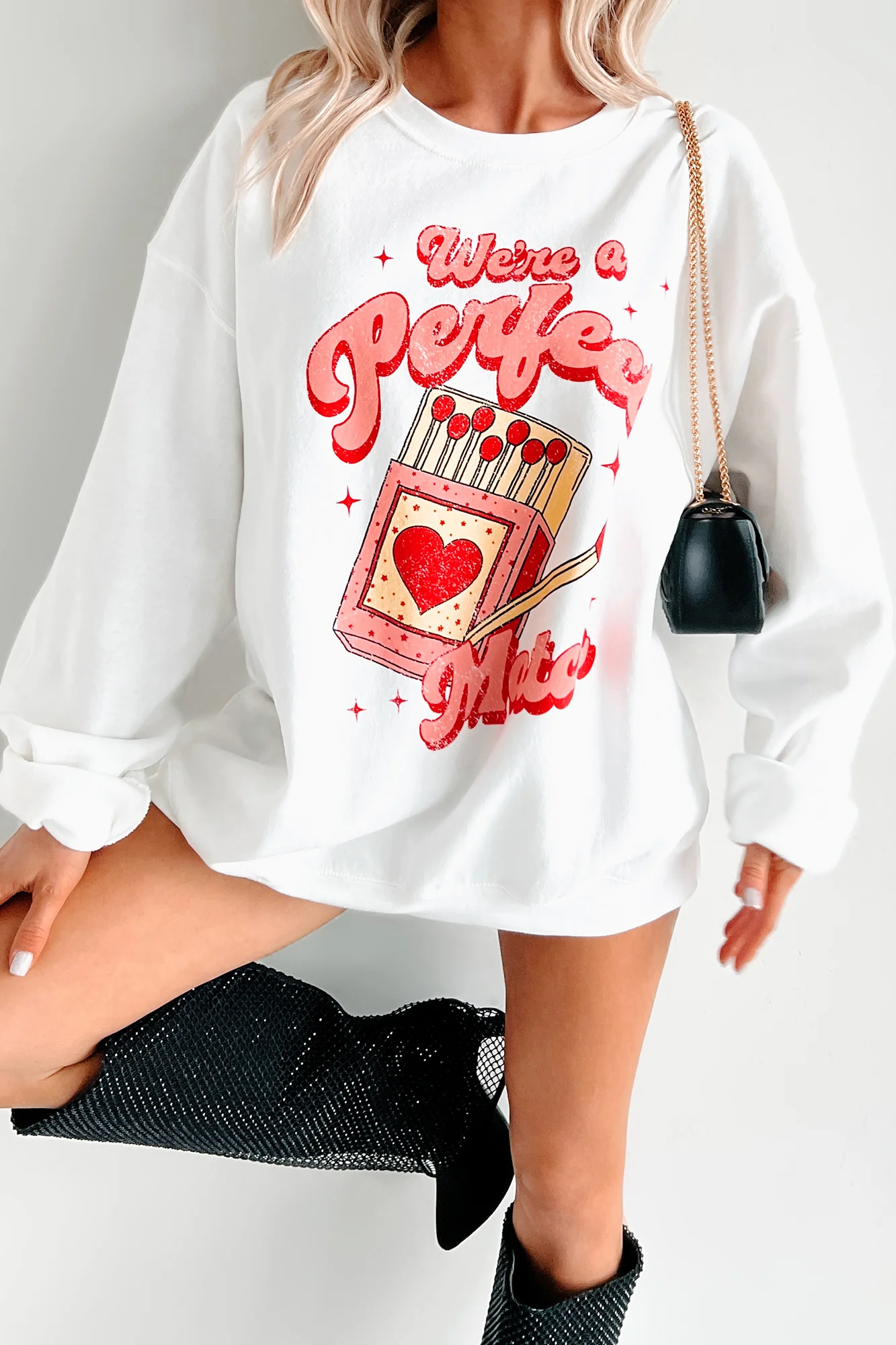 "We're A Perfect Match" Graphic Sweatshirt (White) - Image 3