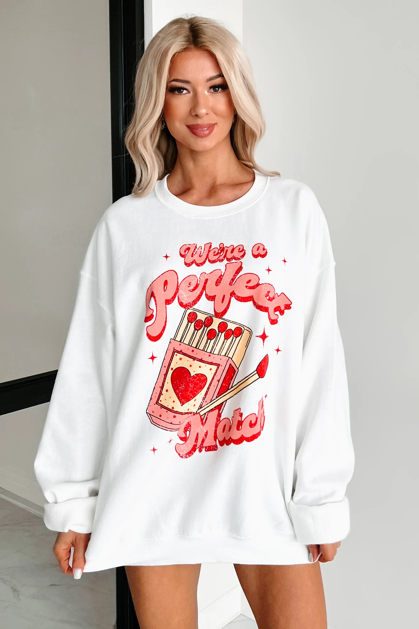 "We're A Perfect Match" Graphic Sweatshirt (White) - Image 5