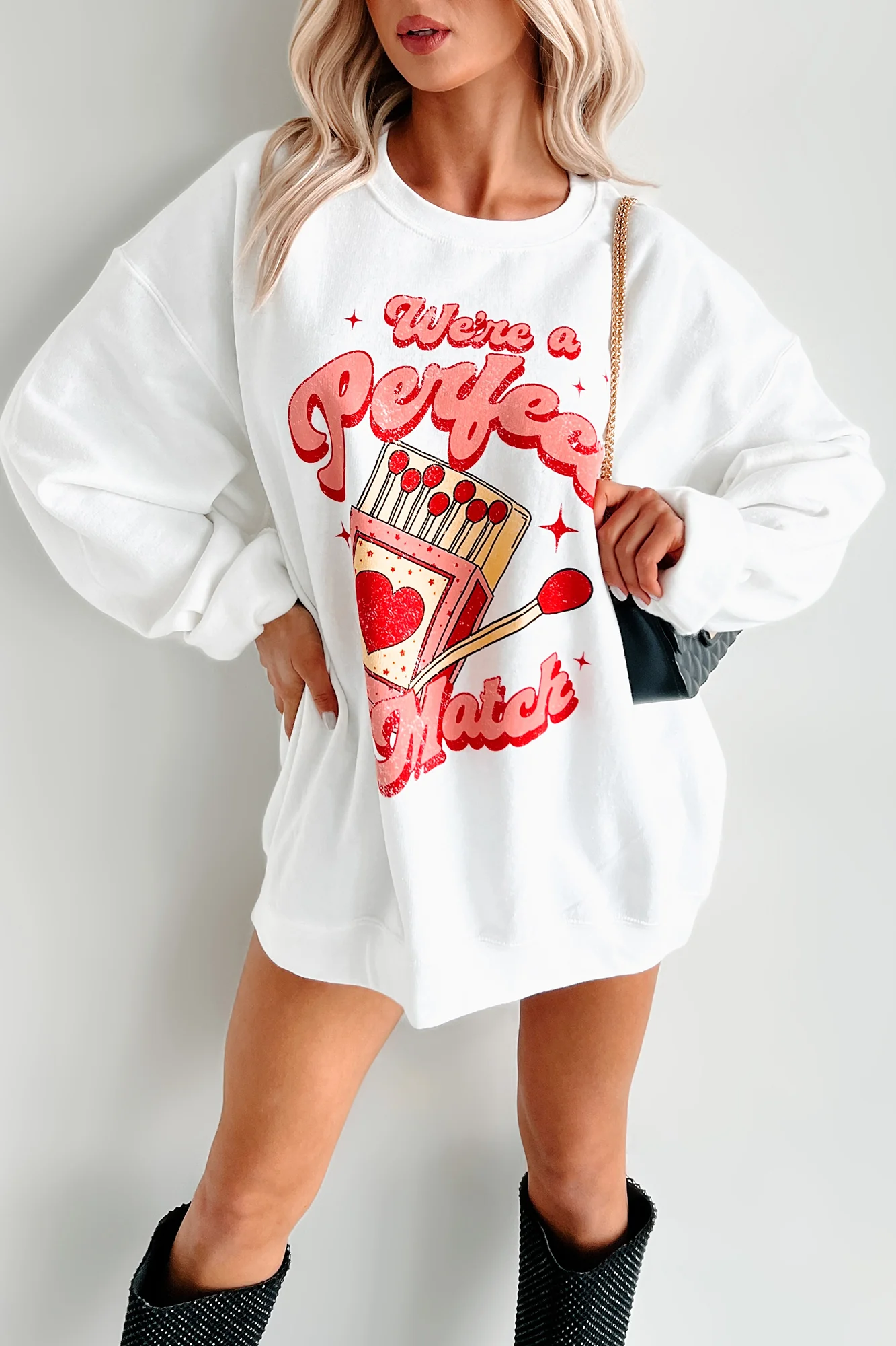 "We're A Perfect Match" Graphic Sweatshirt (White) - Image 7