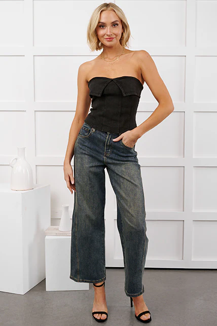 We're Not Meant To Be Strapless Denim Top (Black) - Image 11