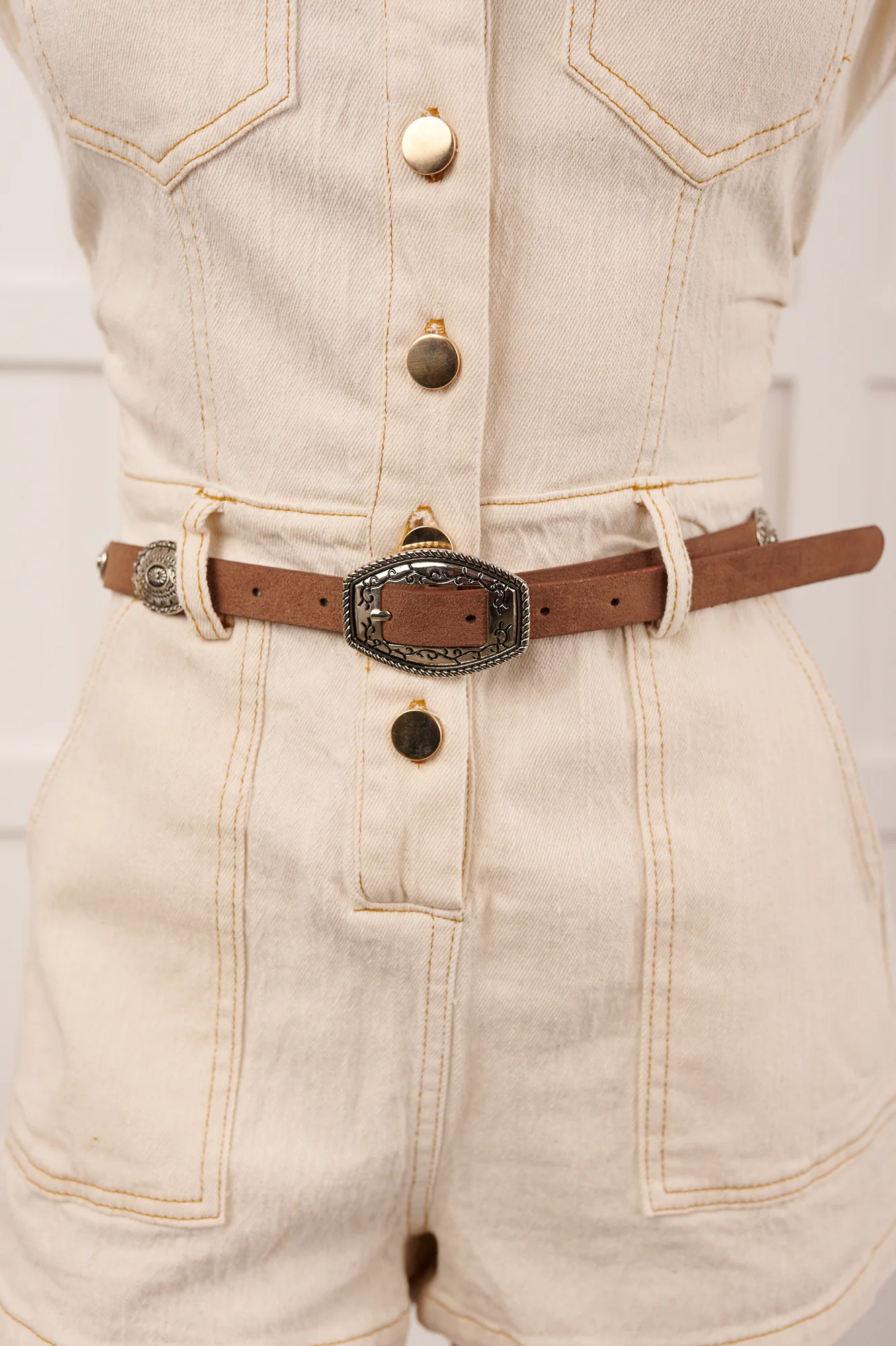 Western Daydream Concho Detail Belt (Silver/Dark Brown) - Image 4