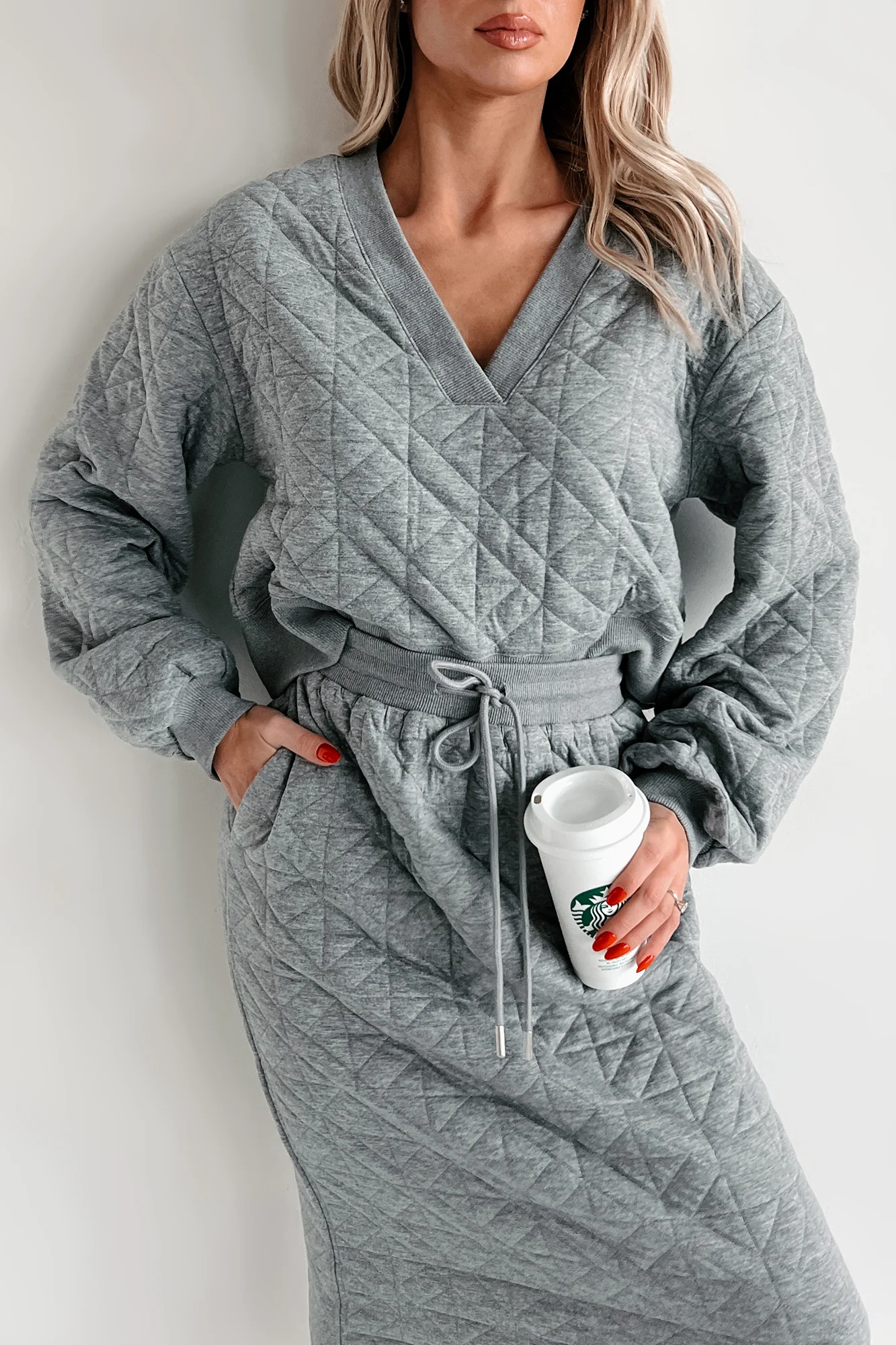 What Matters Most Quilted Sweater & Skirt Set (Heather Grey) - Image 6
