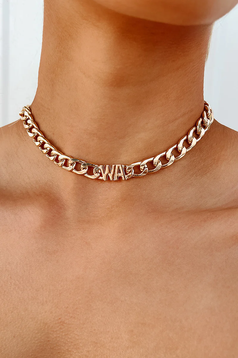 Where I Call Home State Abbreviation Chain Necklace (Gold) - Image 10