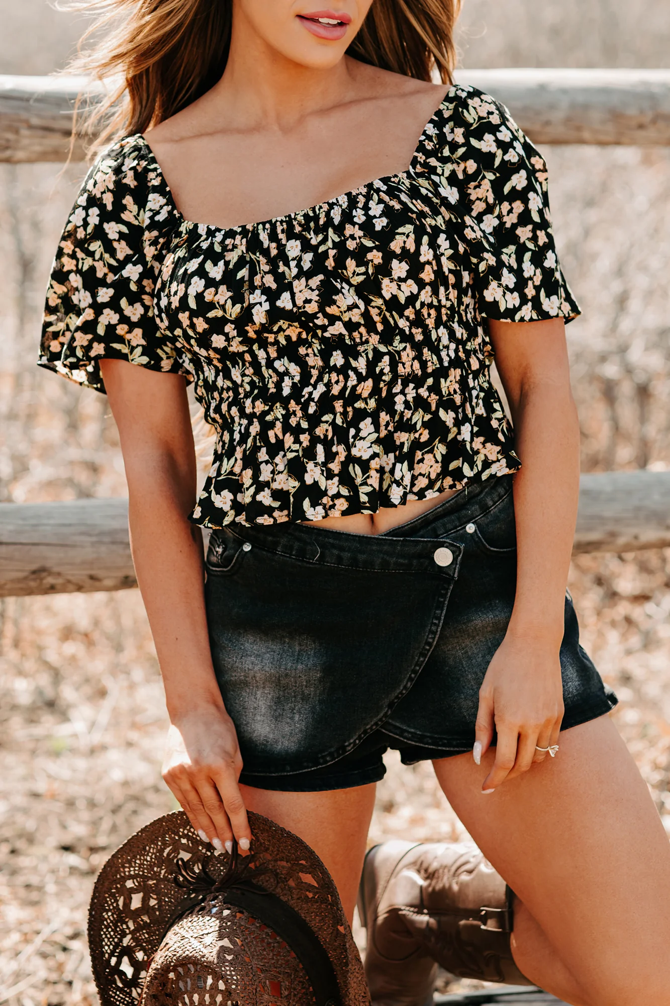 Whimsical Heart Smocked Floral Top (Black) - Image 12