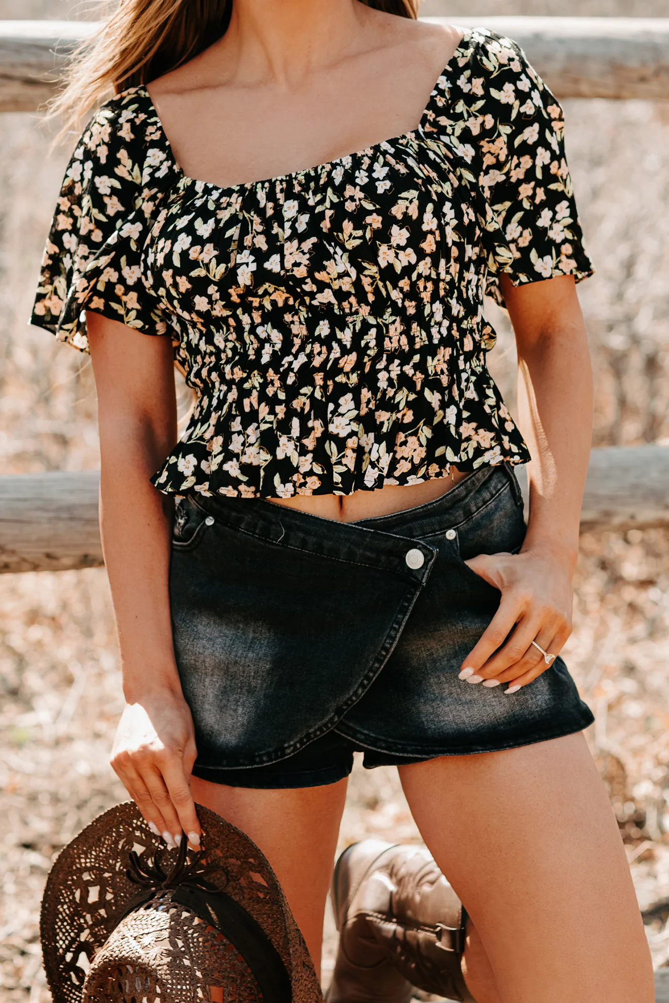 Whimsical Heart Smocked Floral Top (Black) - Image 3