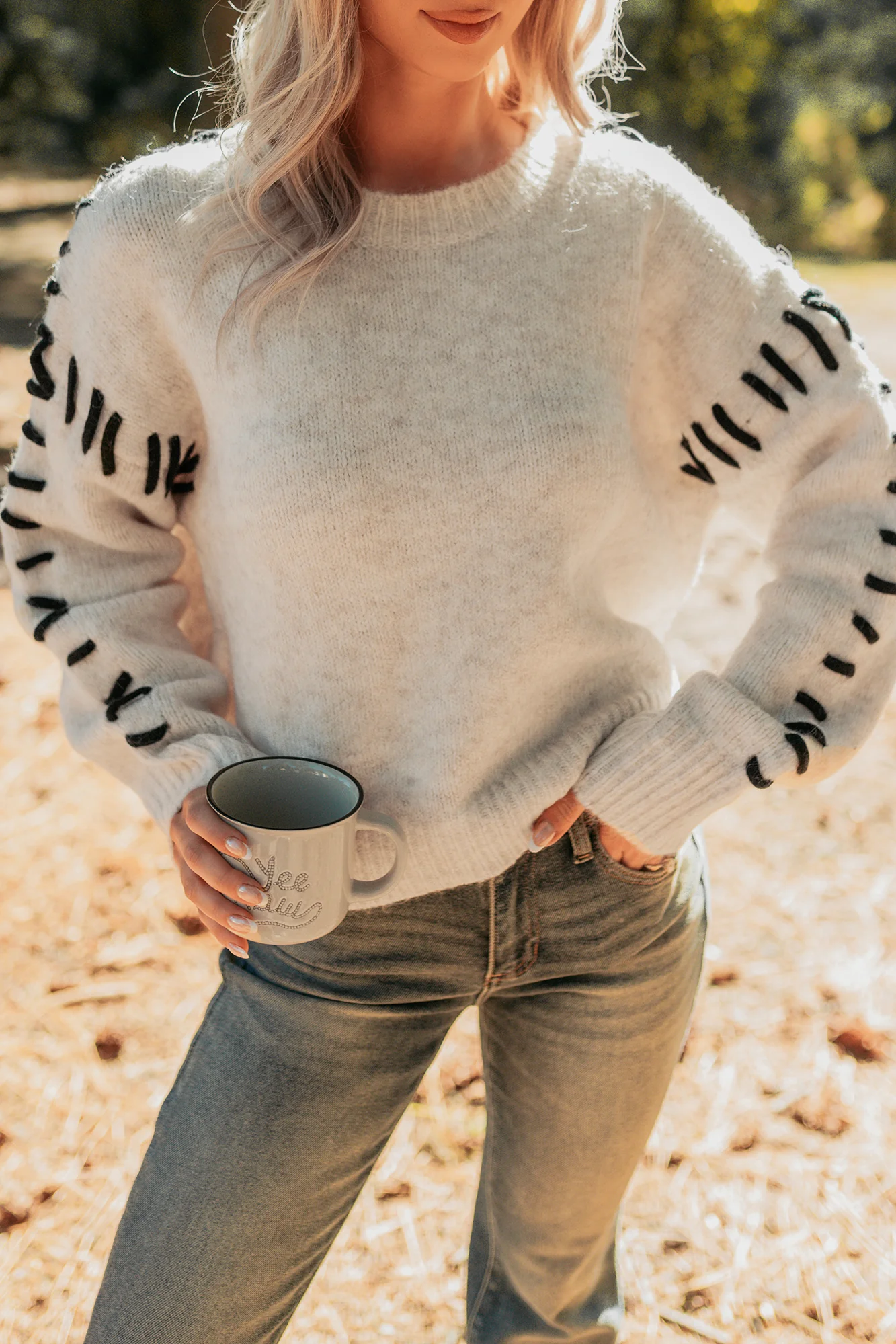 Whistling Woods Stitch Detail Sweater (Oatmeal) - Image 3