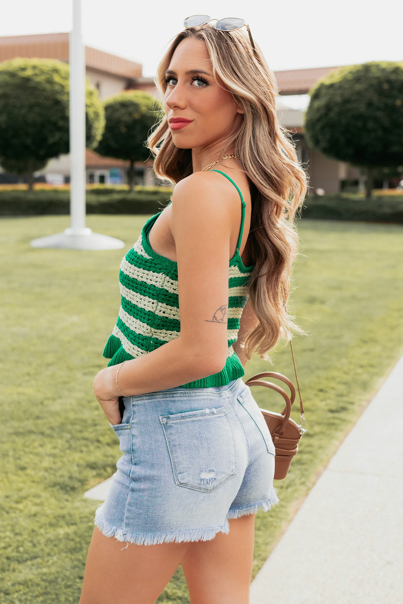 Wild Dreamer Striped Crochet Top (Kelly Green) - Image 2