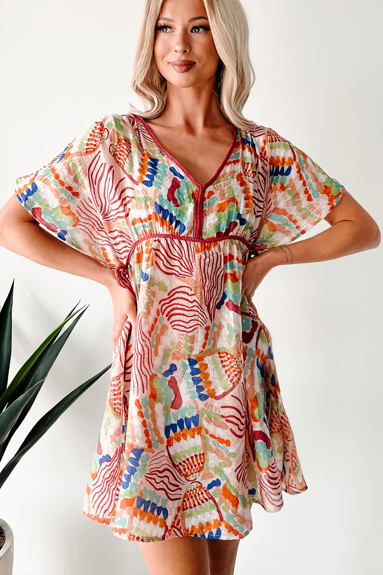 Wild Heart Printed Cover Up Mini Dress (Blush) - Image 5