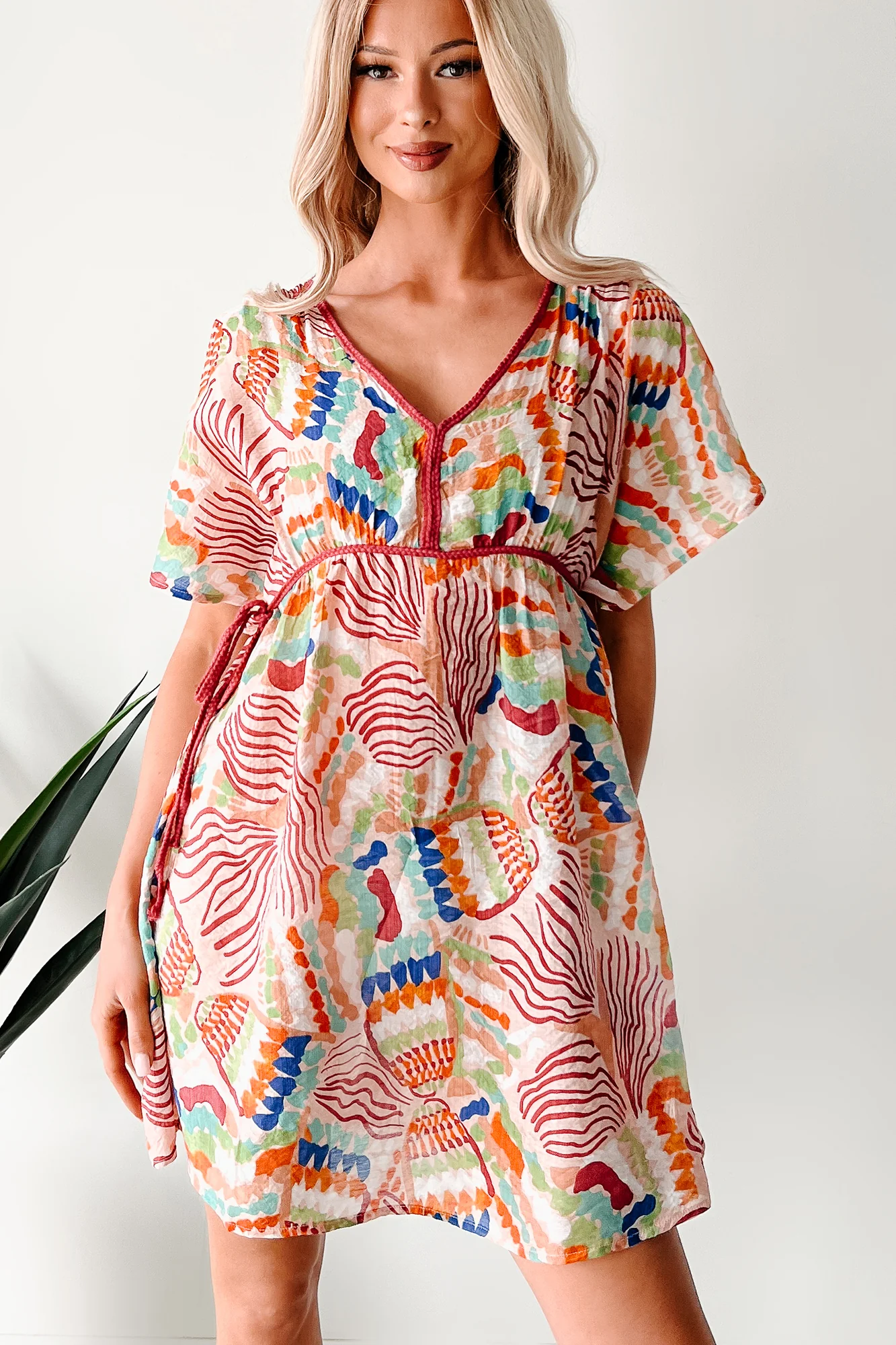Wild Heart Printed Cover Up Mini Dress (Blush) - Image 6