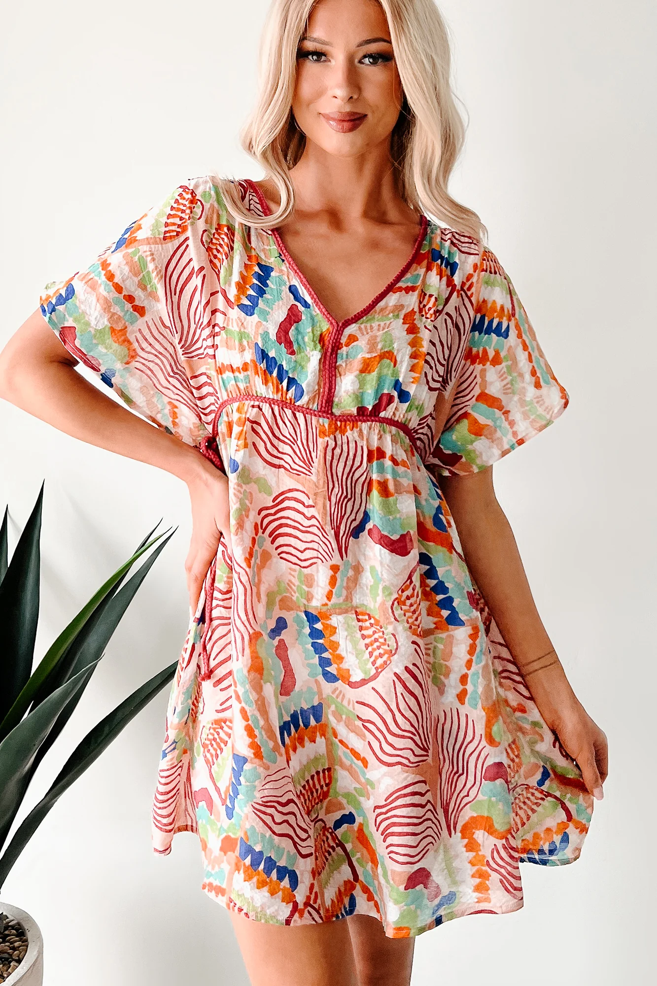 Wild Heart Printed Cover Up Mini Dress (Blush) - Image 8