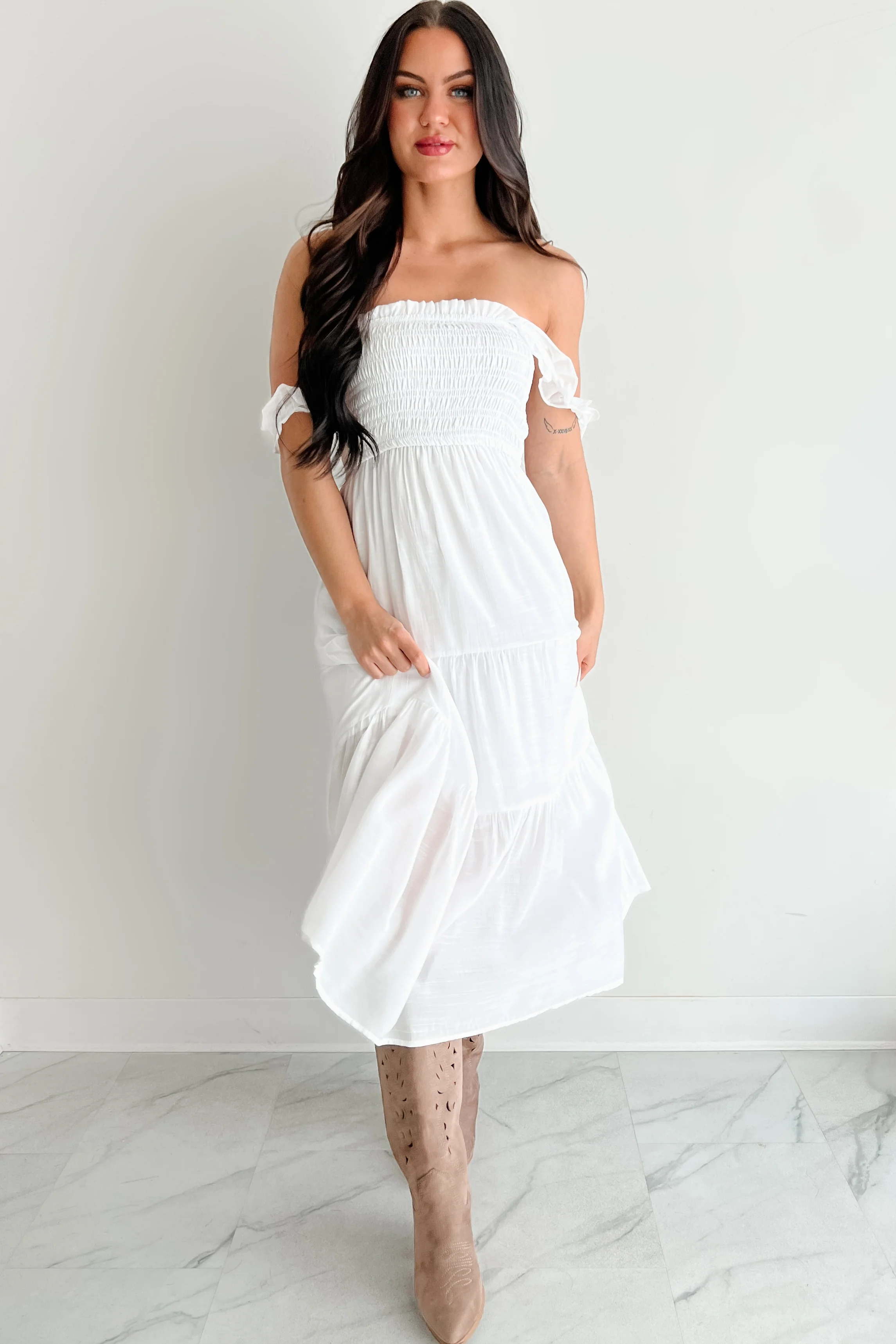 Wild Roots Sleeveless Smocked Maxi Dress (White) - Image 6