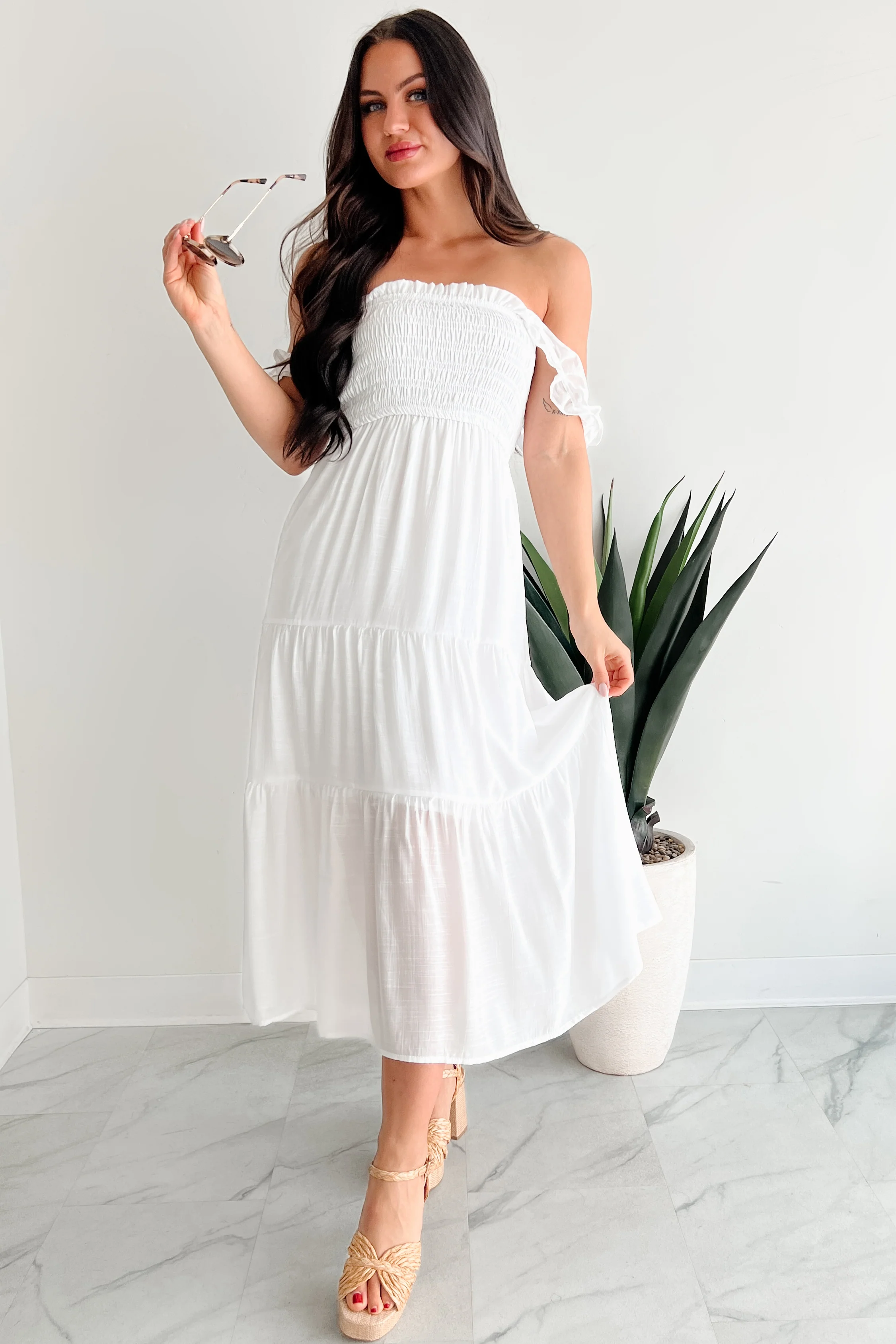 Wild Roots Sleeveless Smocked Maxi Dress (White) - Image 7