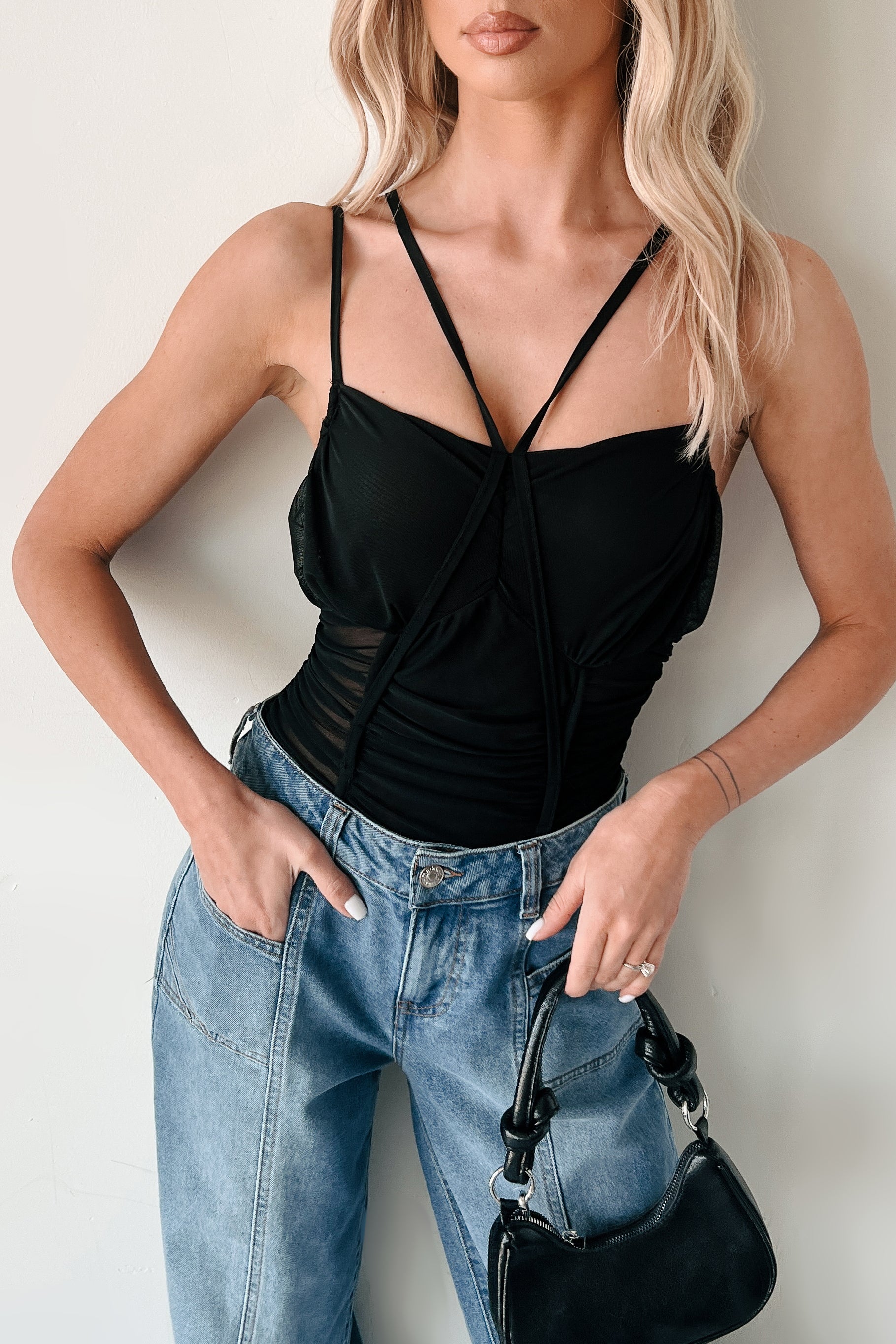 Wild & Weightless Ruched Mesh Bodysuit (Black) - Image 5