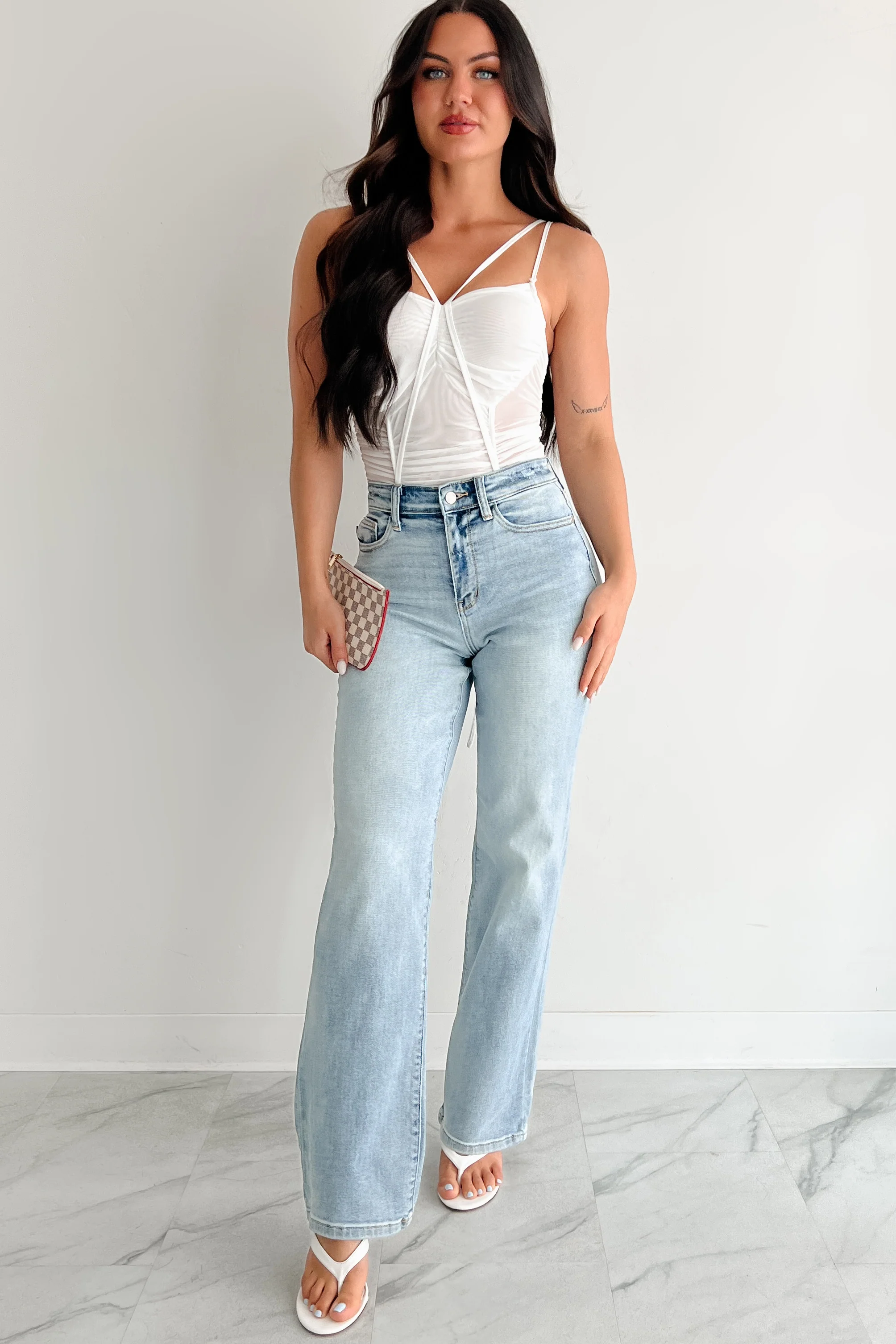 Wild & Weightless Ruched Mesh Bodysuit (White) - Image 3