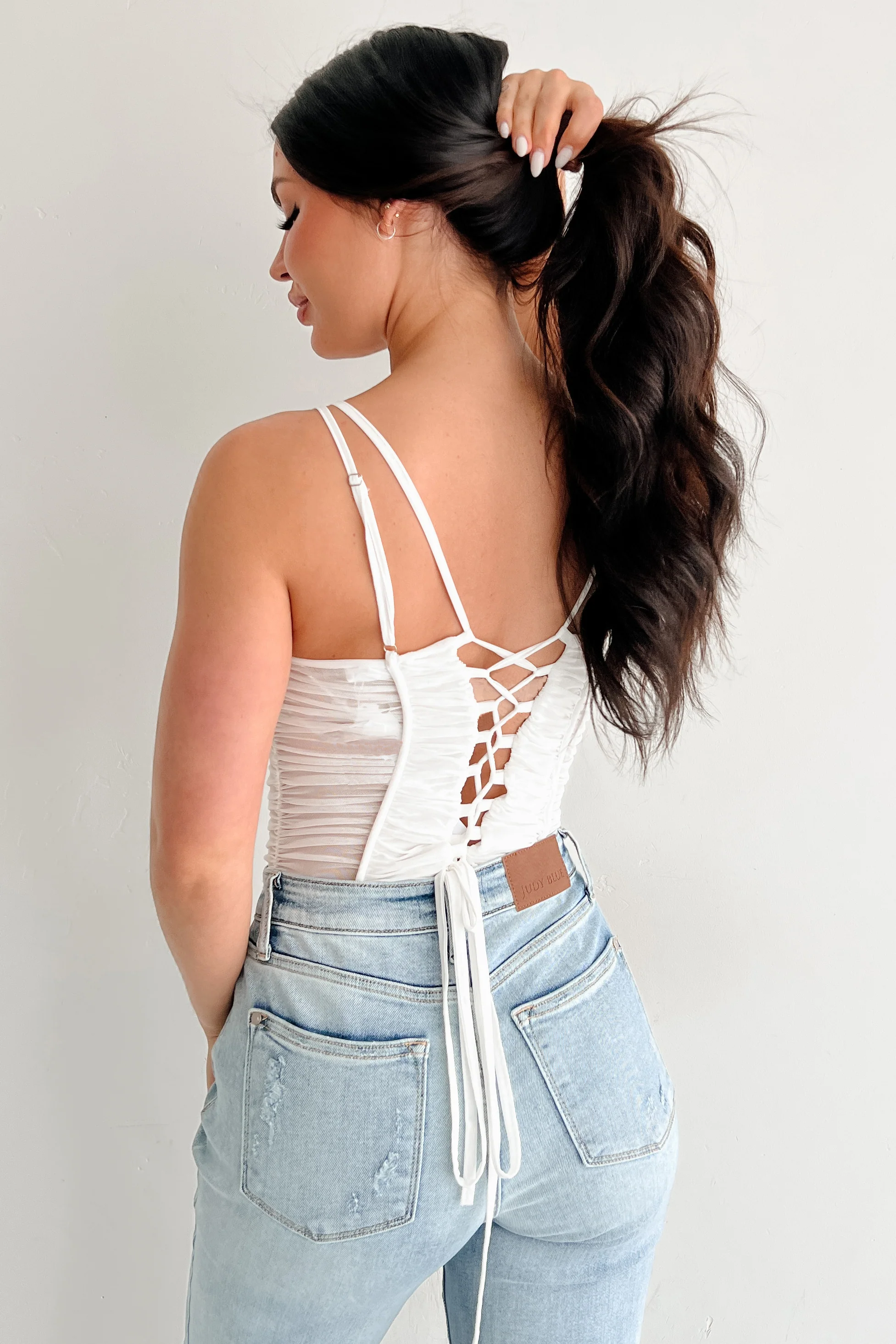 Wild & Weightless Ruched Mesh Bodysuit (White) - Image 4