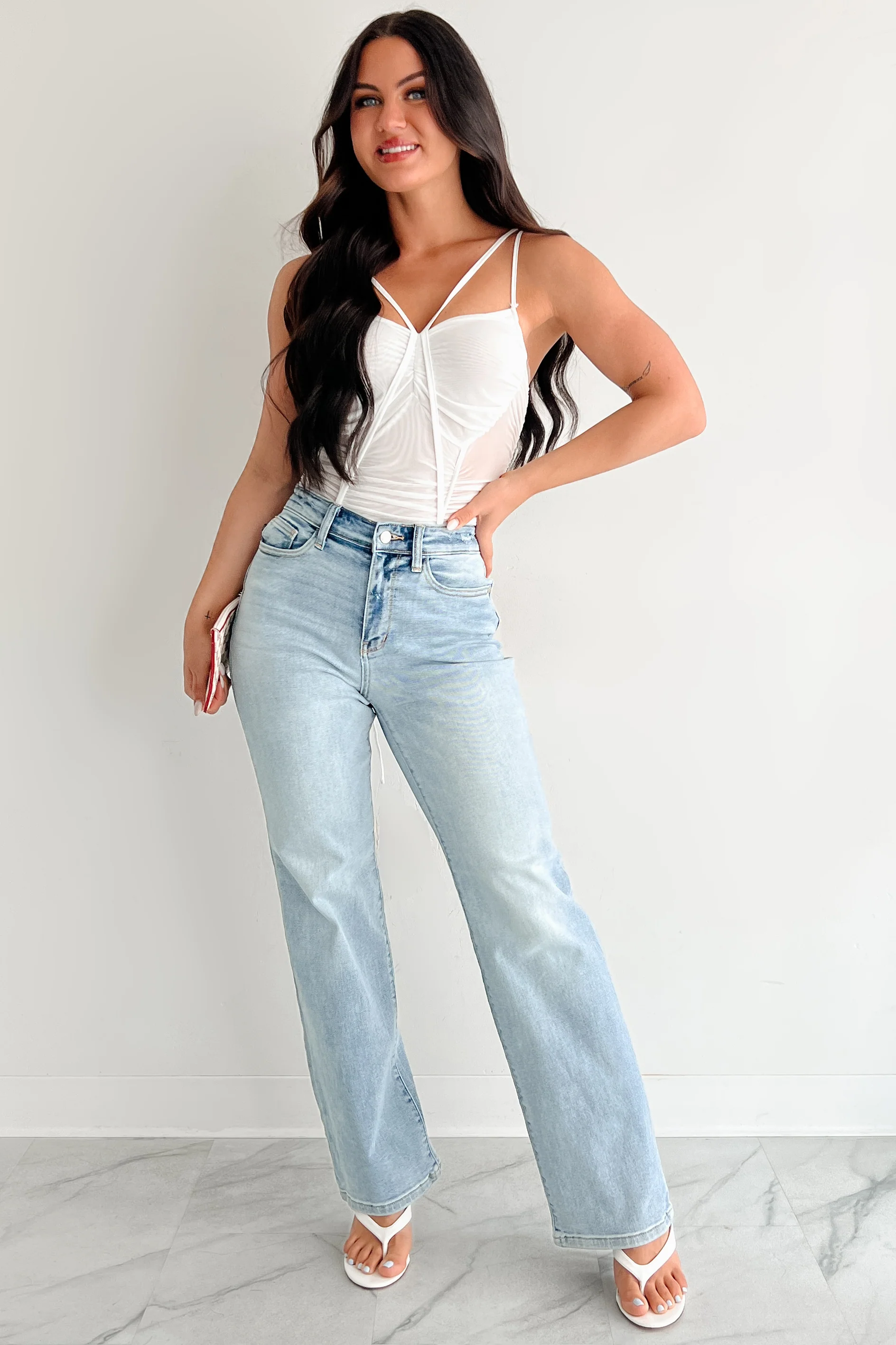 Wild & Weightless Ruched Mesh Bodysuit (White) - Image 7