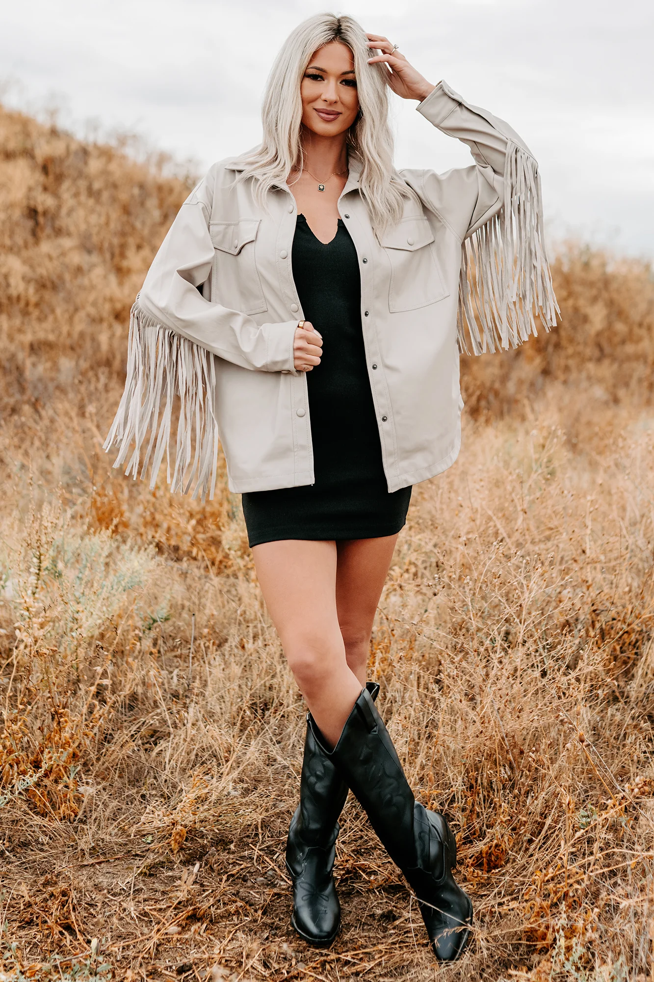 Wild West Whimsy Fringe Faux Leather Jacket (Cream) - Image 3