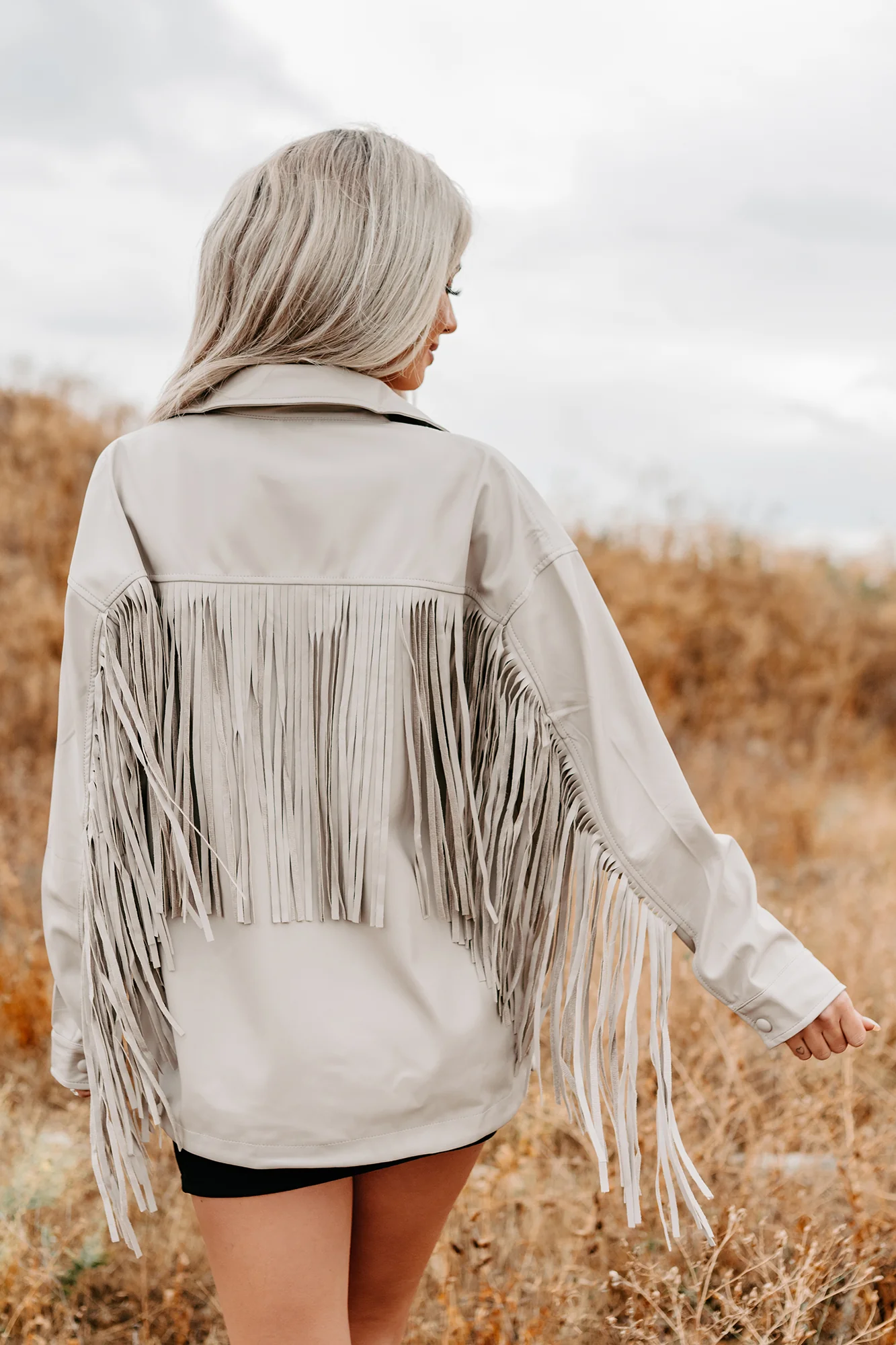 Wild West Whimsy Fringe Faux Leather Jacket (Cream) - Image 4