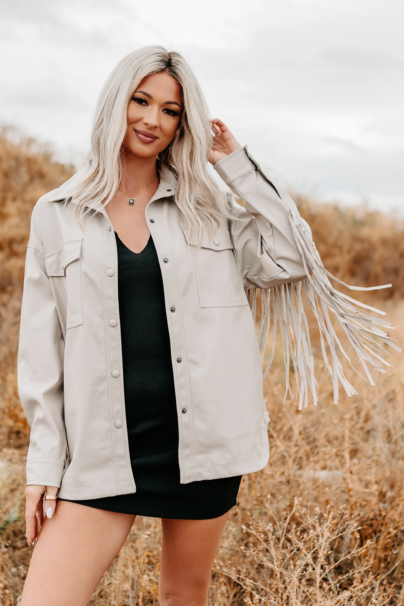 Wild West Whimsy Fringe Faux Leather Jacket (Cream) - Image 5