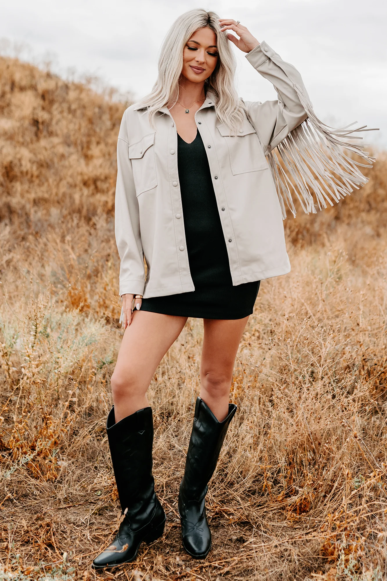 Wild West Whimsy Fringe Faux Leather Jacket (Cream) - Image 6